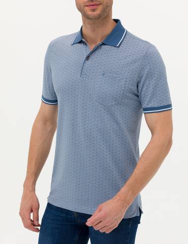 Koyu Mavi Regular Fit Baskılı Polo Yaka Tişört