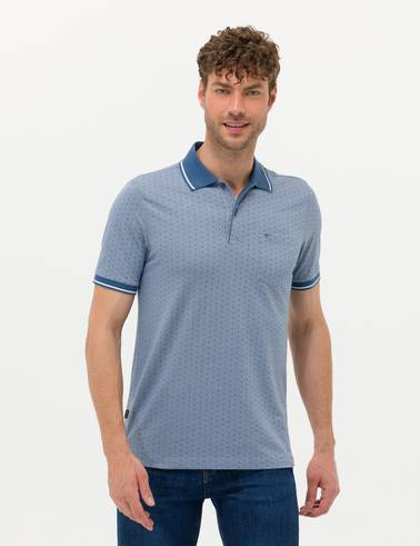 Koyu Mavi Regular Fit Baskılı Polo Yaka Tişört