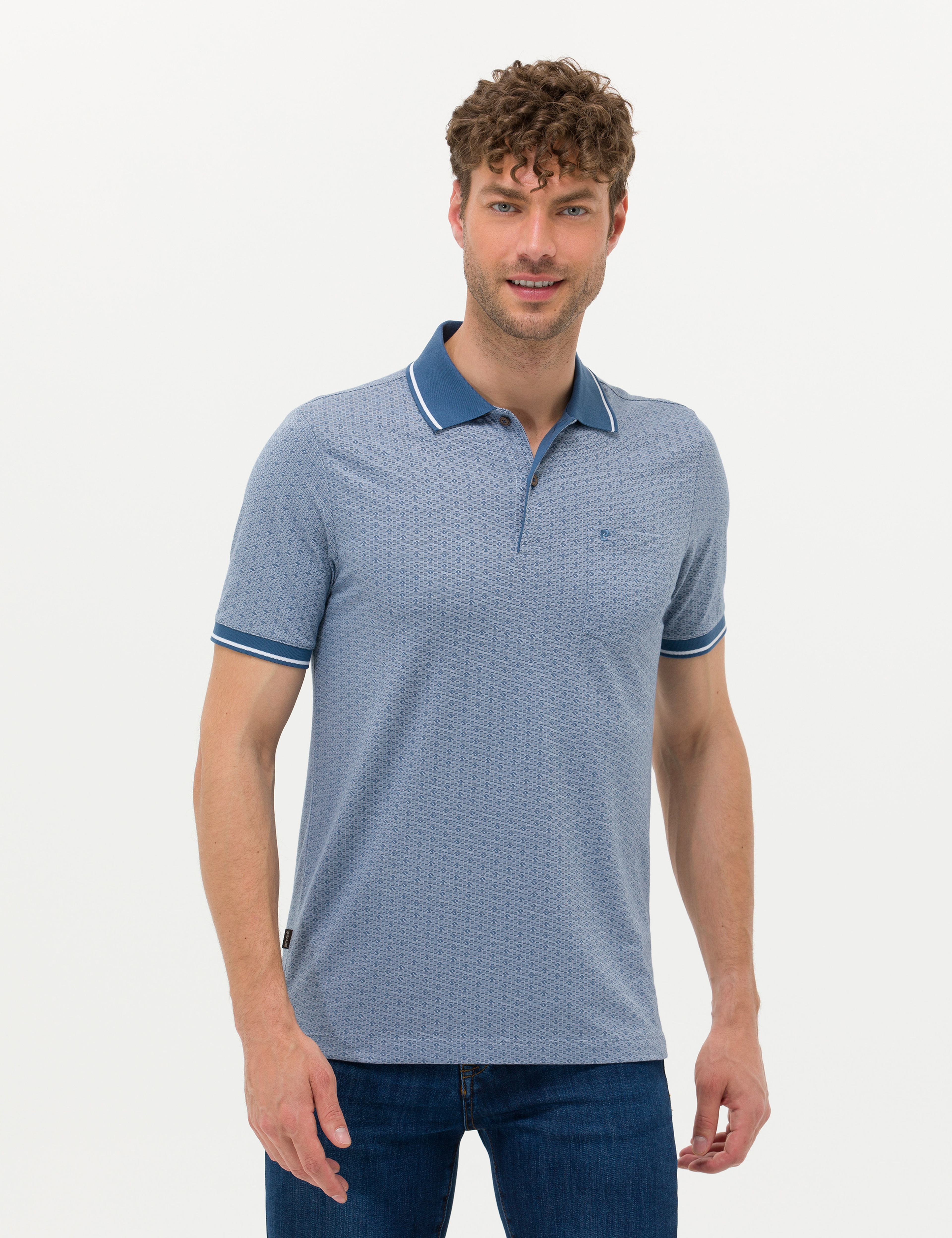 Koyu Mavi Regular Fit Baskılı Polo Yaka Tişört