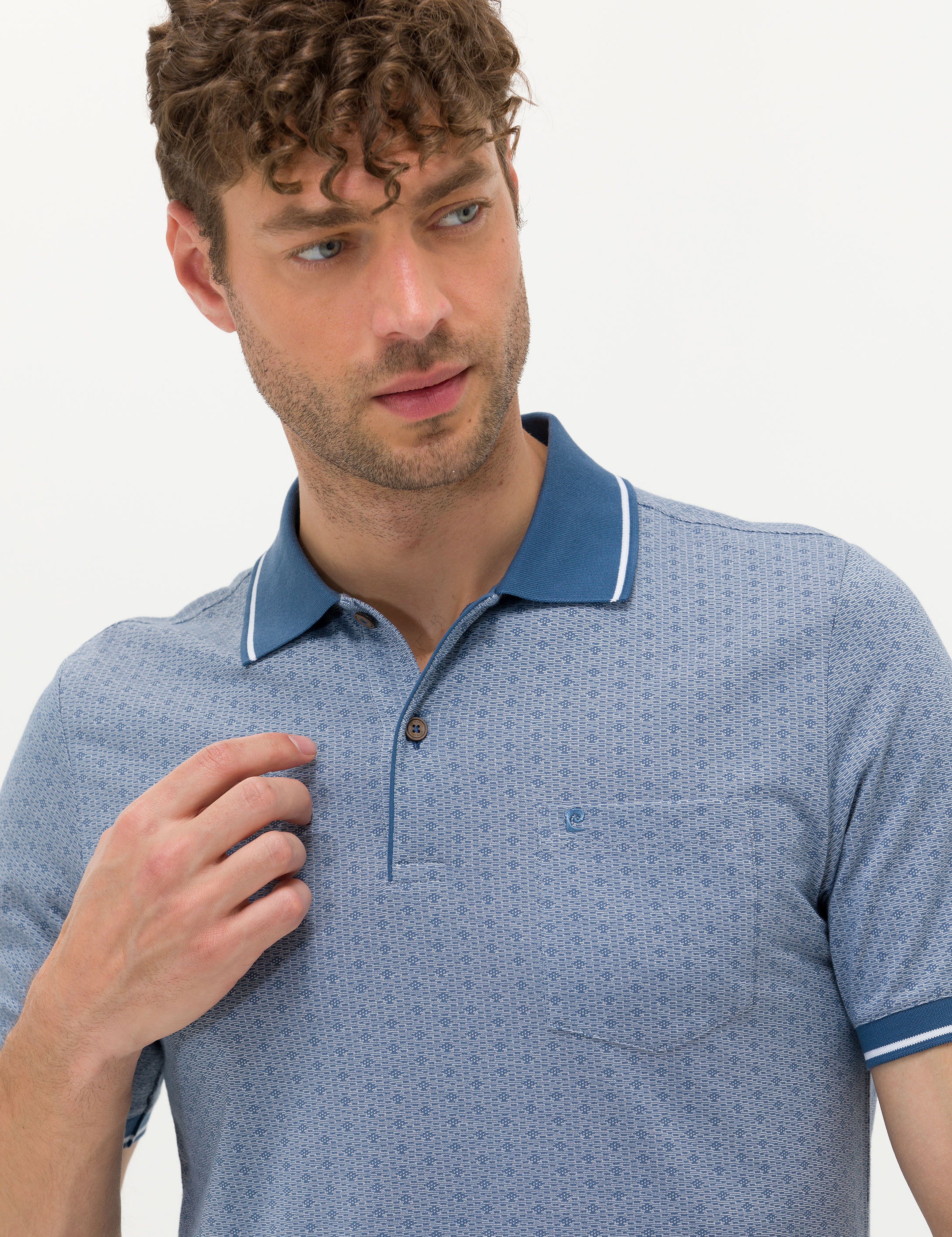 Koyu Mavi Regular Fit Baskılı Polo Yaka Tişört