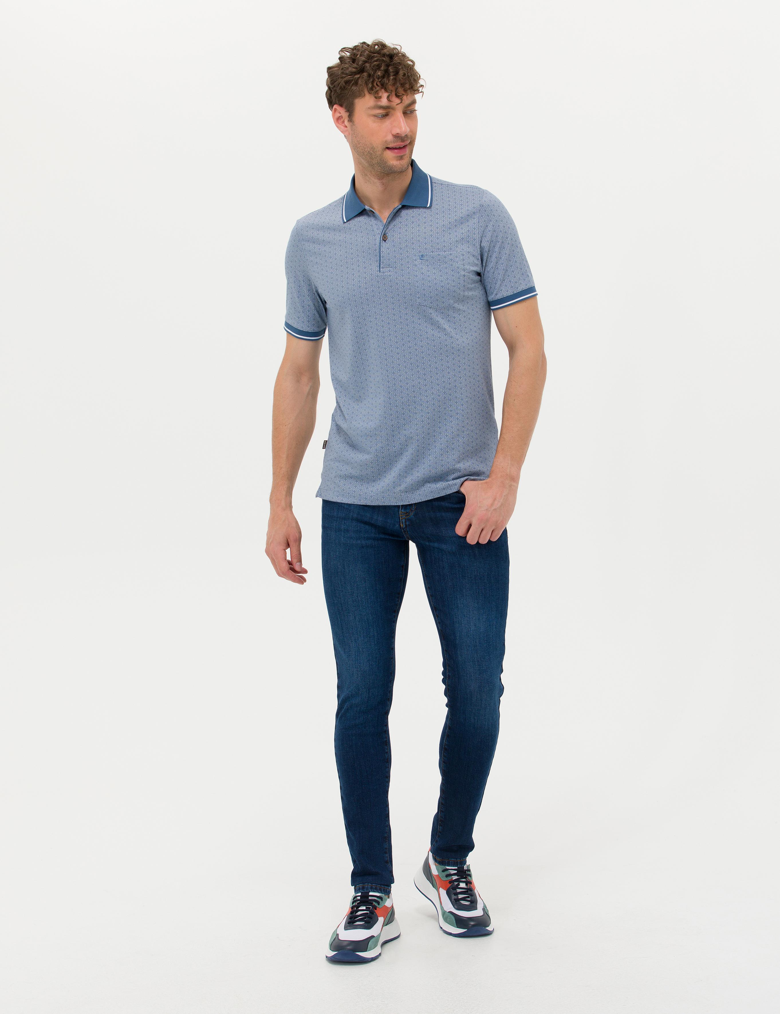 Koyu Mavi Regular Fit Baskılı Polo Yaka Tişört