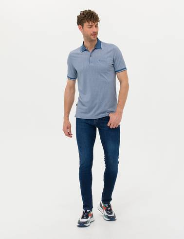 Koyu Mavi Regular Fit Baskılı Polo Yaka Tişört