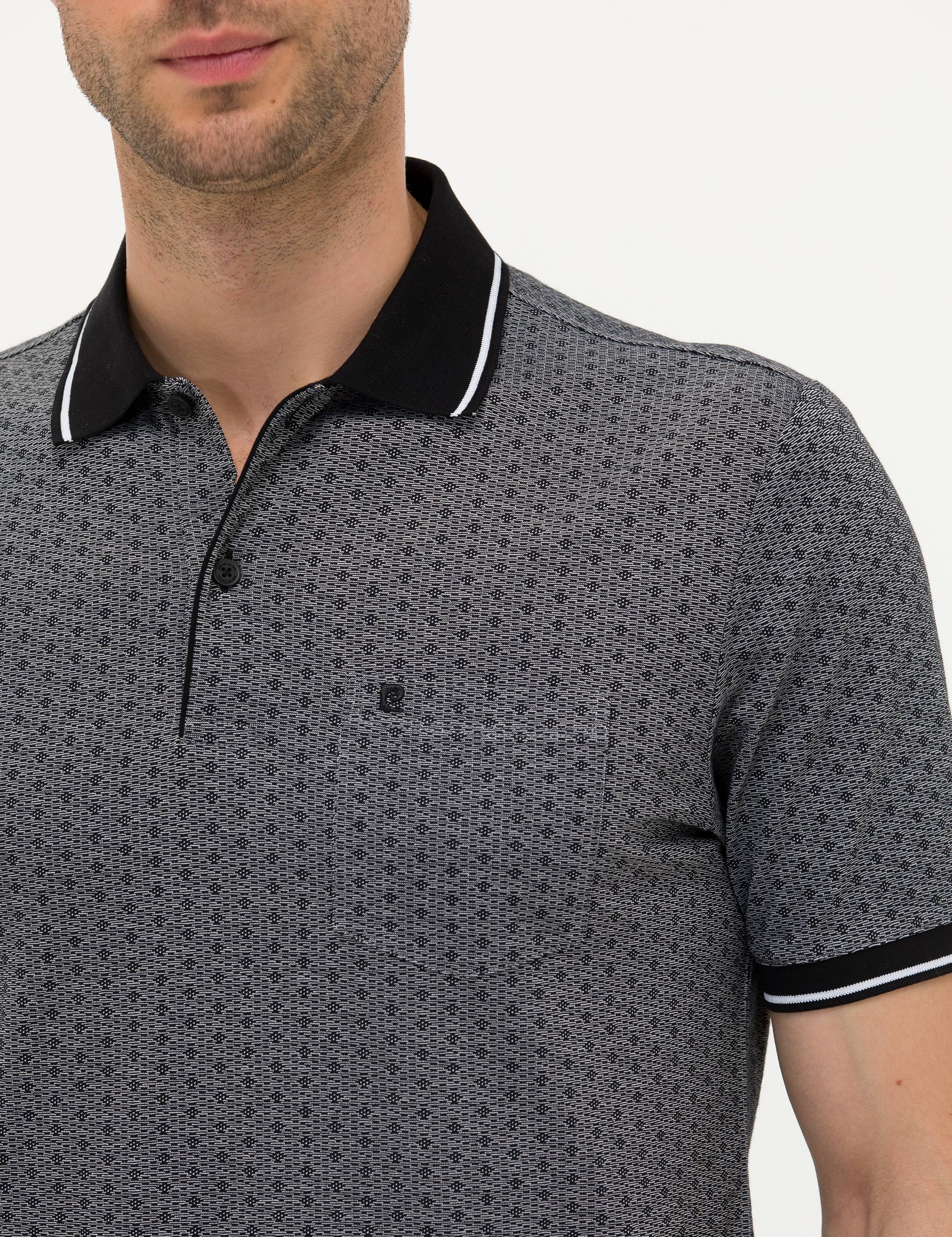 Siyah Regular Fit Baskılı Polo Yaka Tişört - Image 7