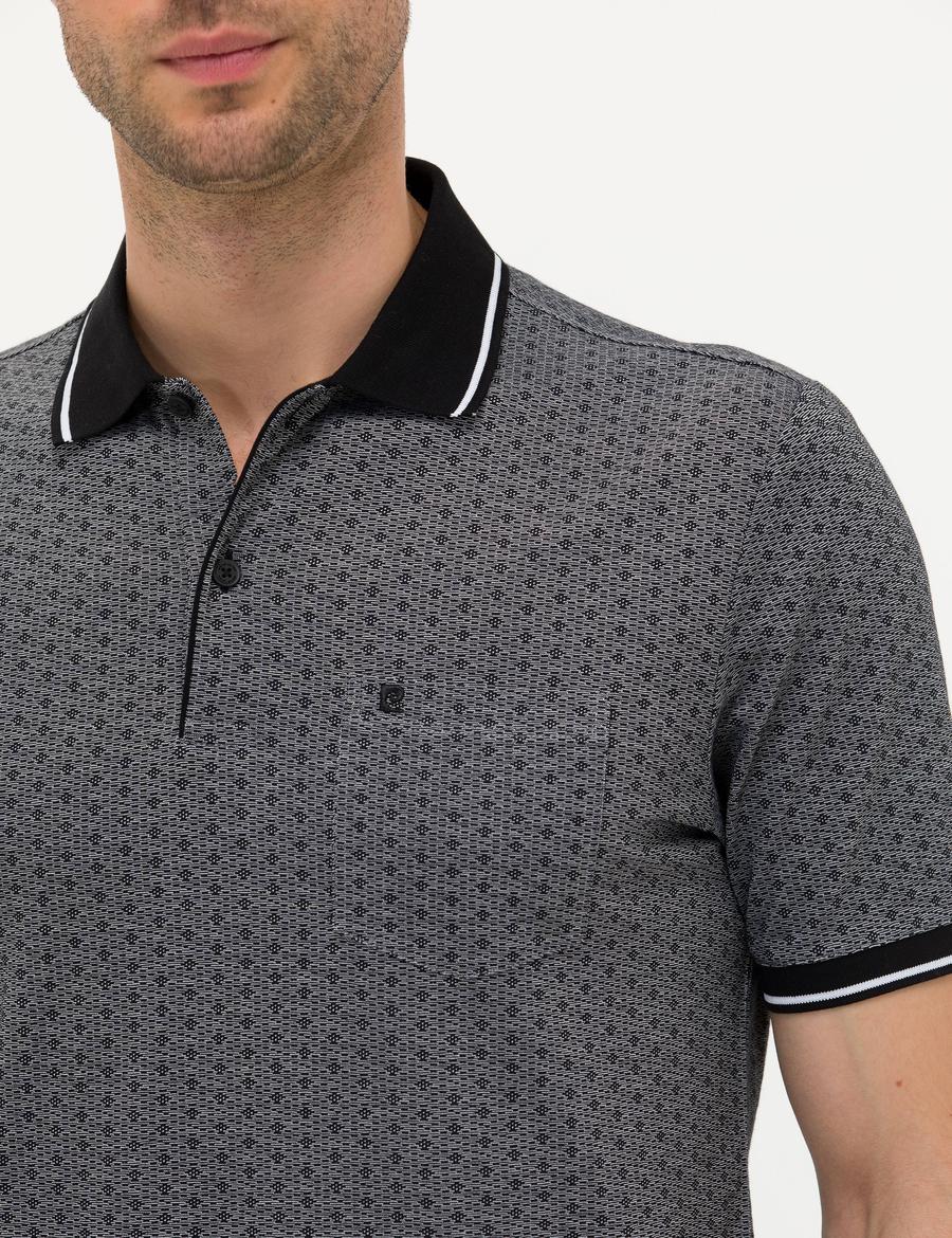 Siyah Regular Fit Baskılı Polo Yaka Tişört