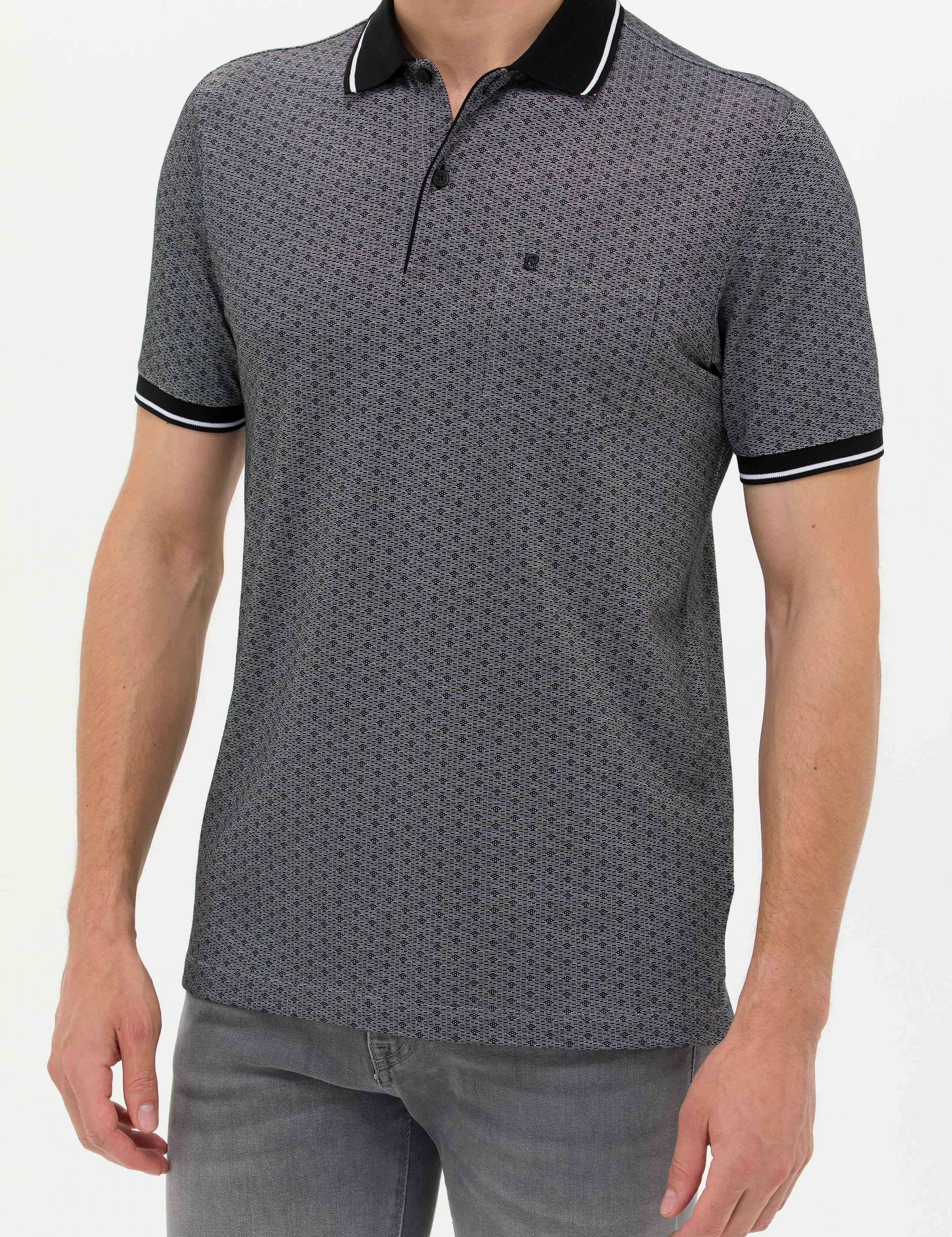 Siyah Regular Fit Baskılı Polo Yaka Tişört