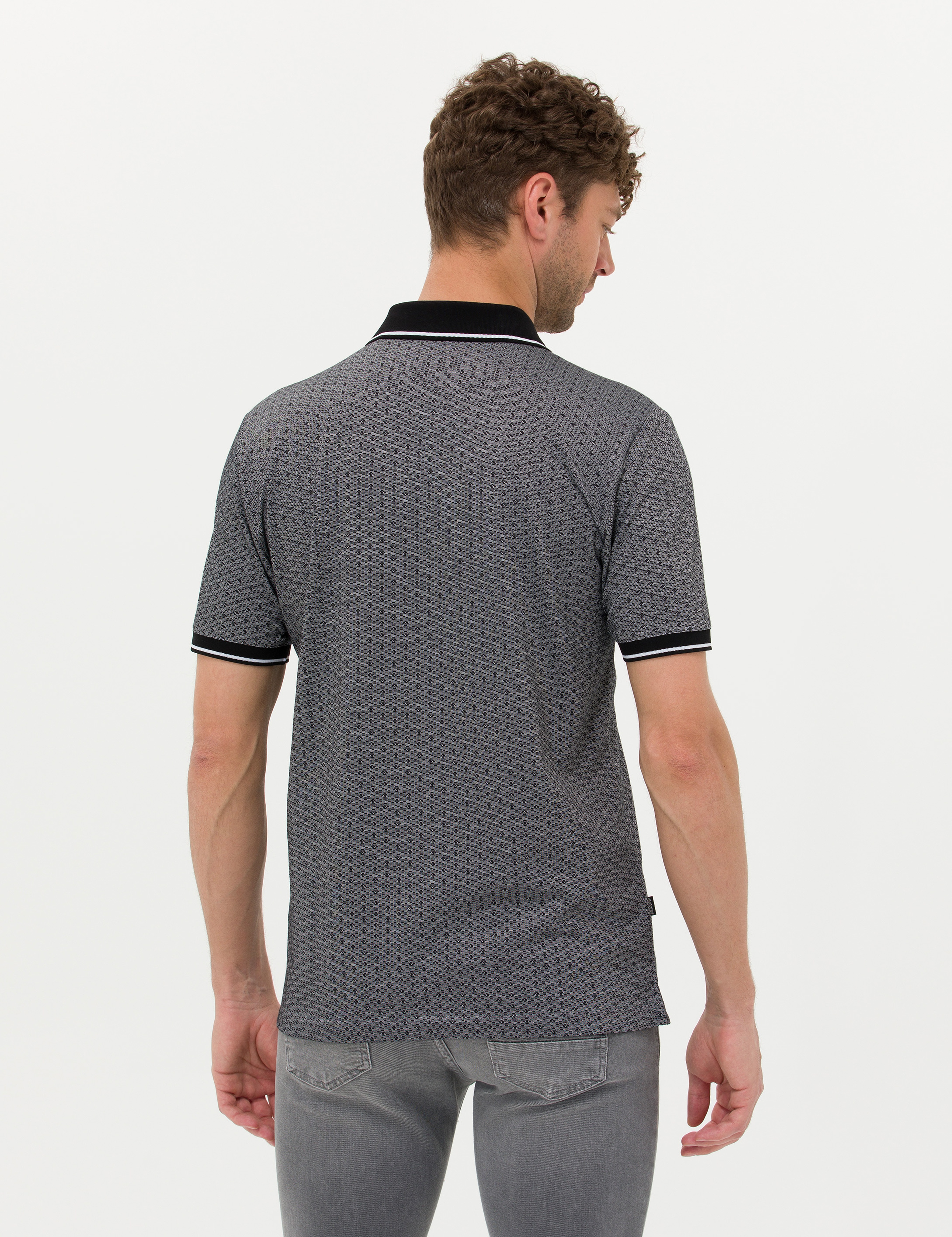 Siyah Regular Fit Baskılı Polo Yaka Tişört - Image 5