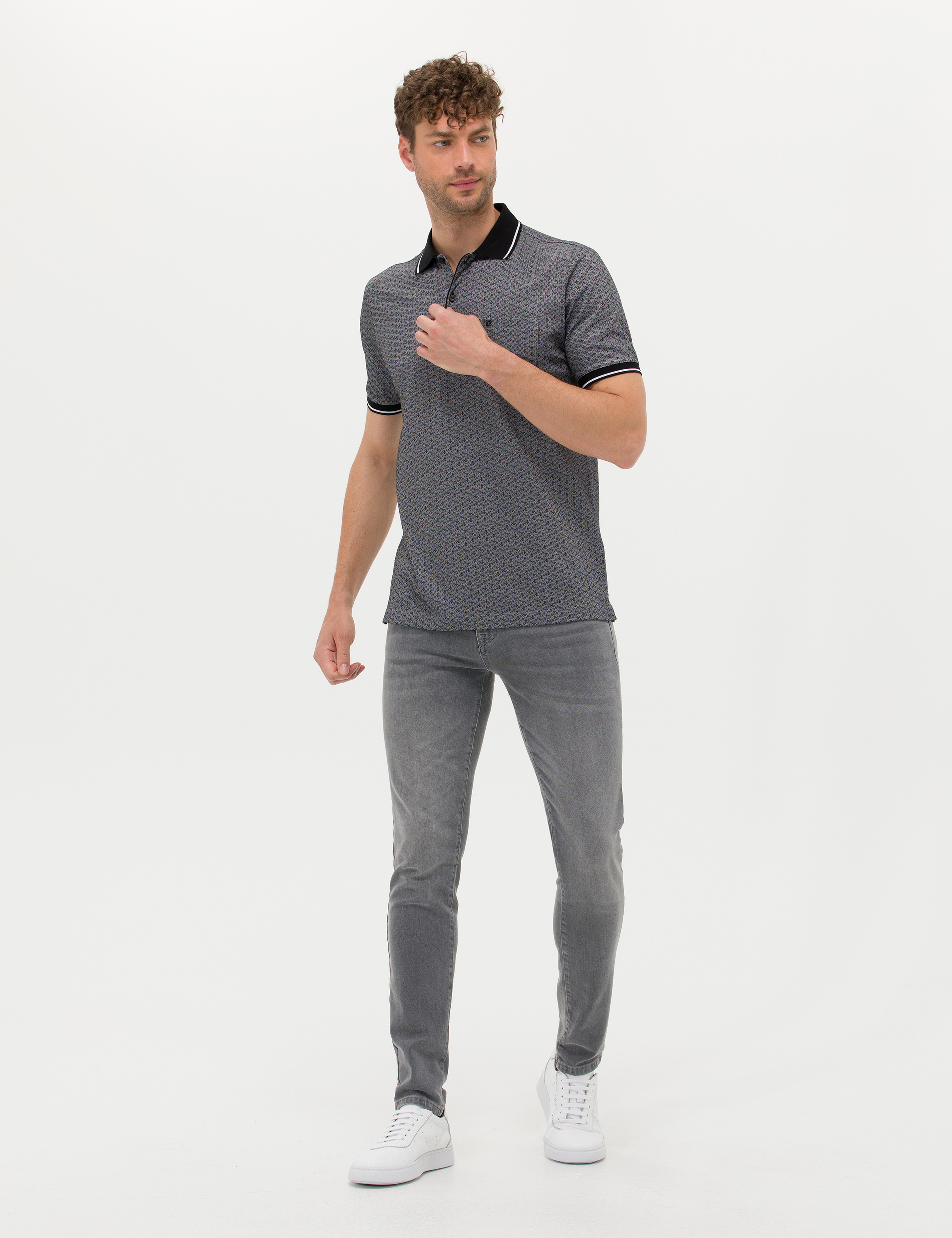 Siyah Regular Fit Baskılı Polo Yaka Tişört