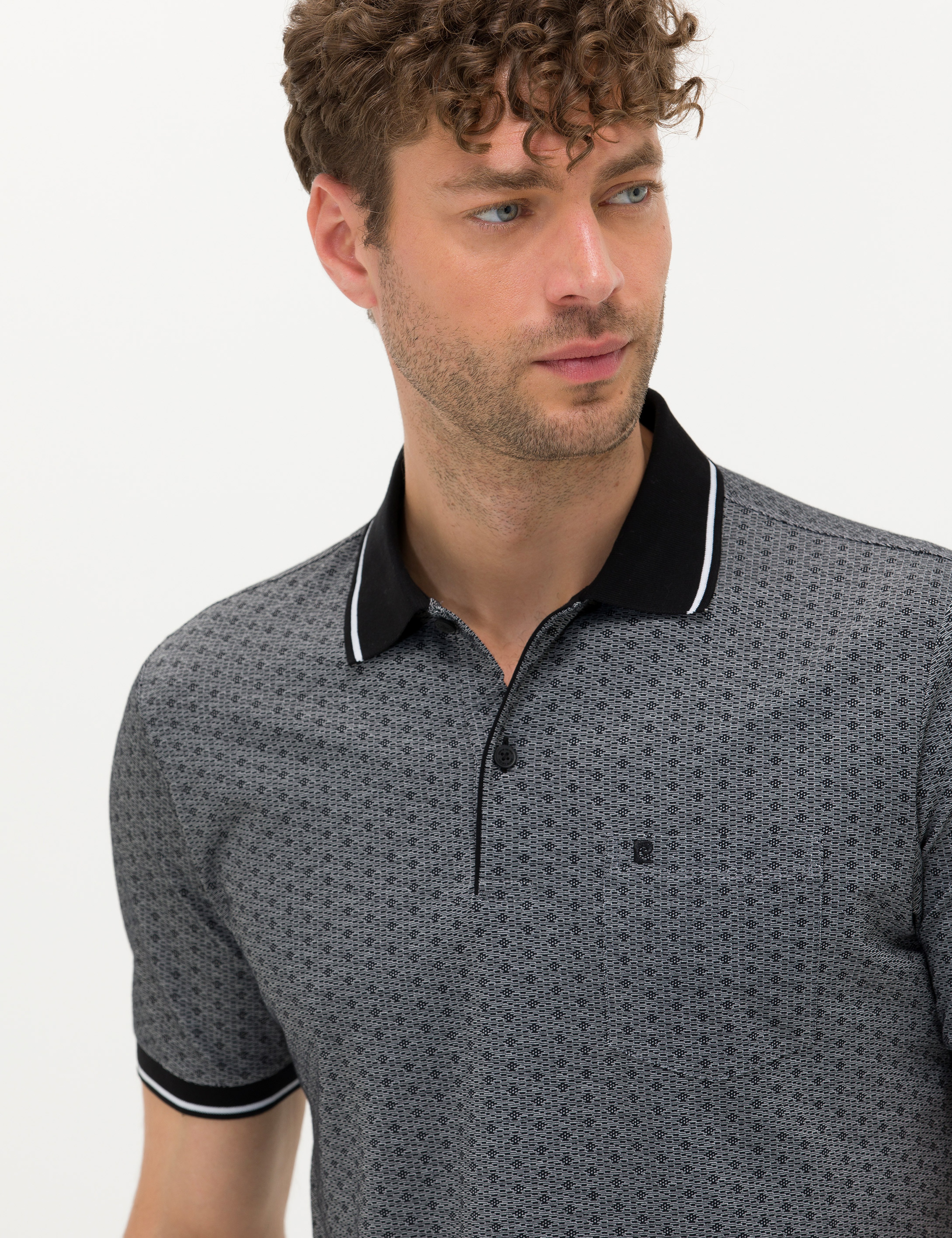 Siyah Regular Fit Baskılı Polo Yaka Tişört - Image 2
