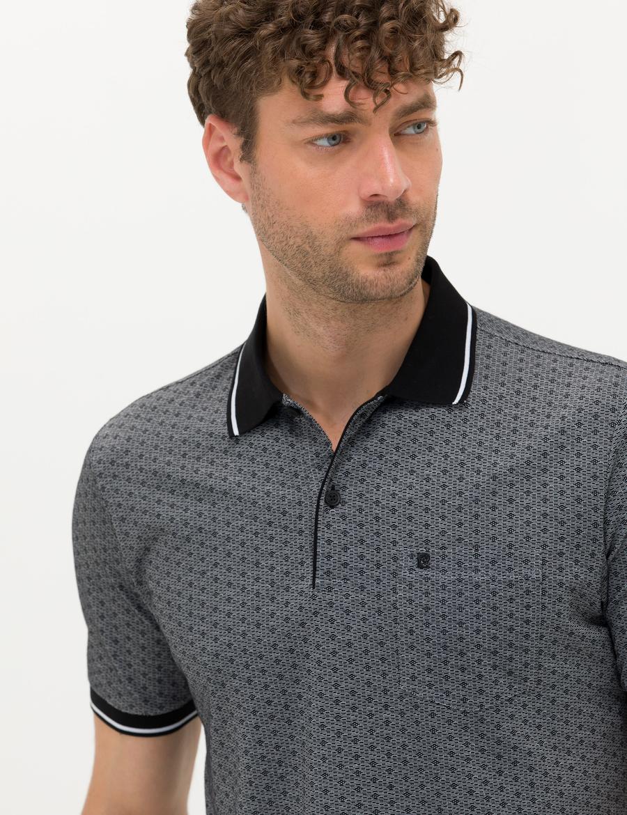 Siyah Regular Fit Baskılı Polo Yaka Tişört