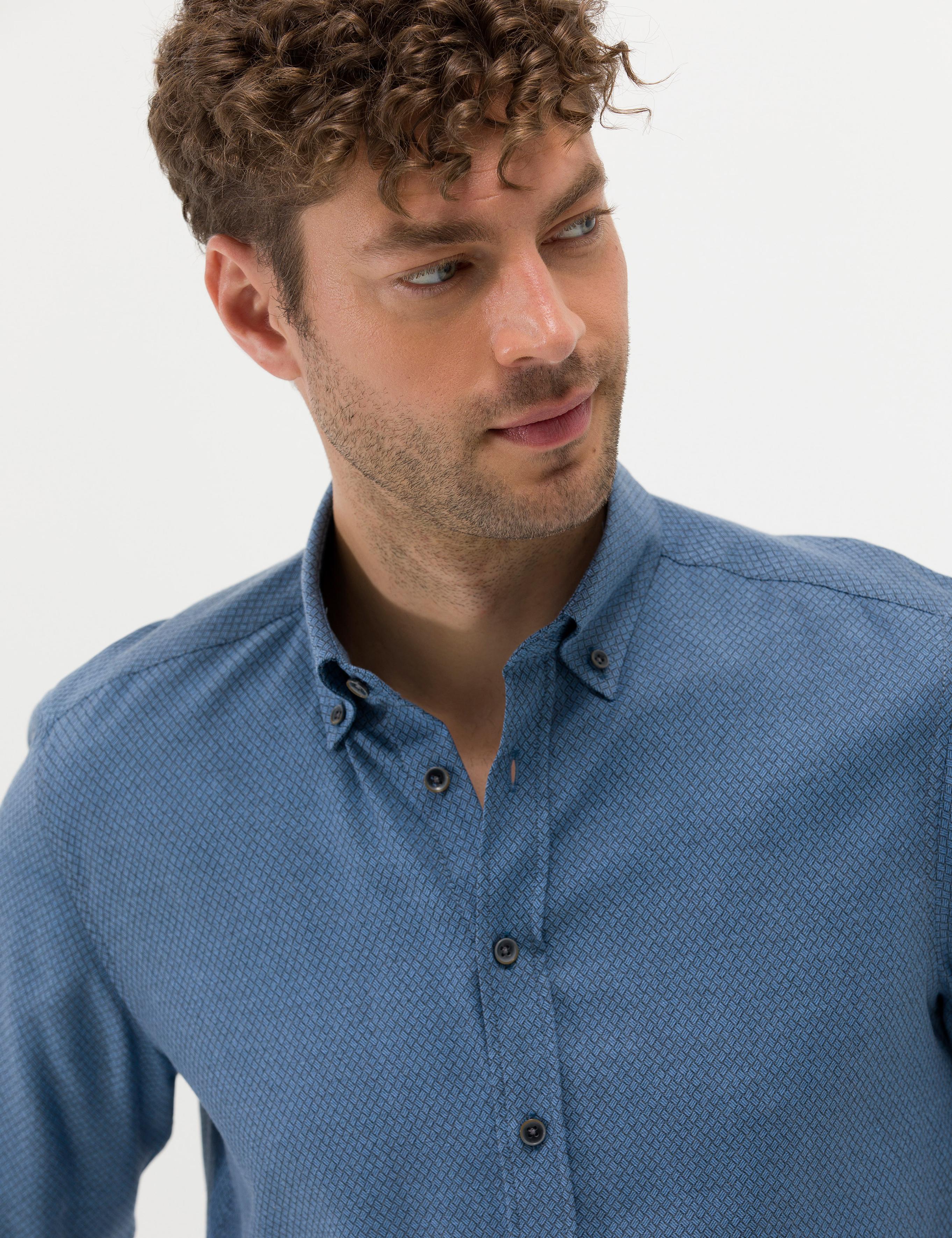 Lacivert Slim Fit Uzun Kollu Gömlek