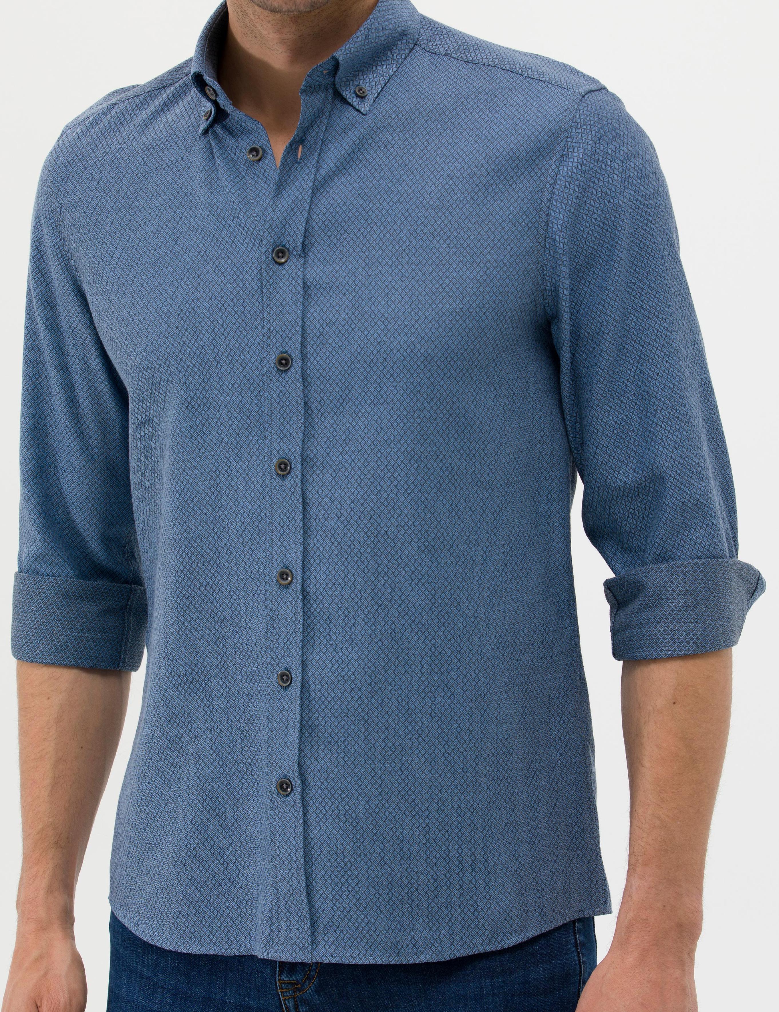 Lacivert Slim Fit Uzun Kollu Gömlek