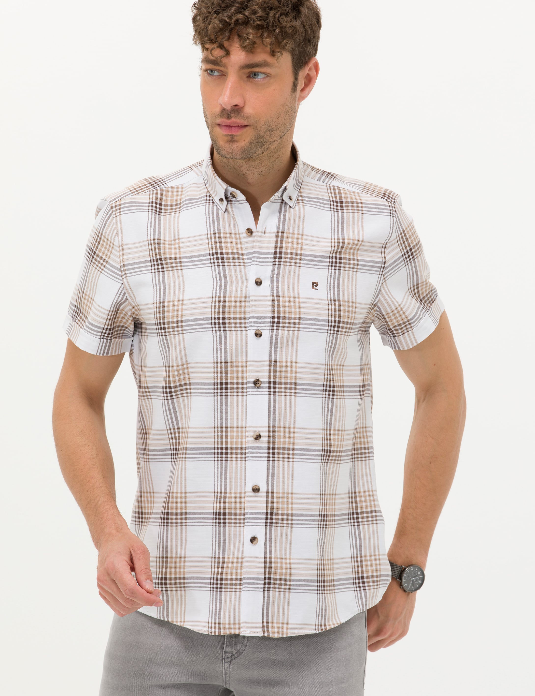 Kahverengi Regular Fit Kısa Kollu Gömlek
