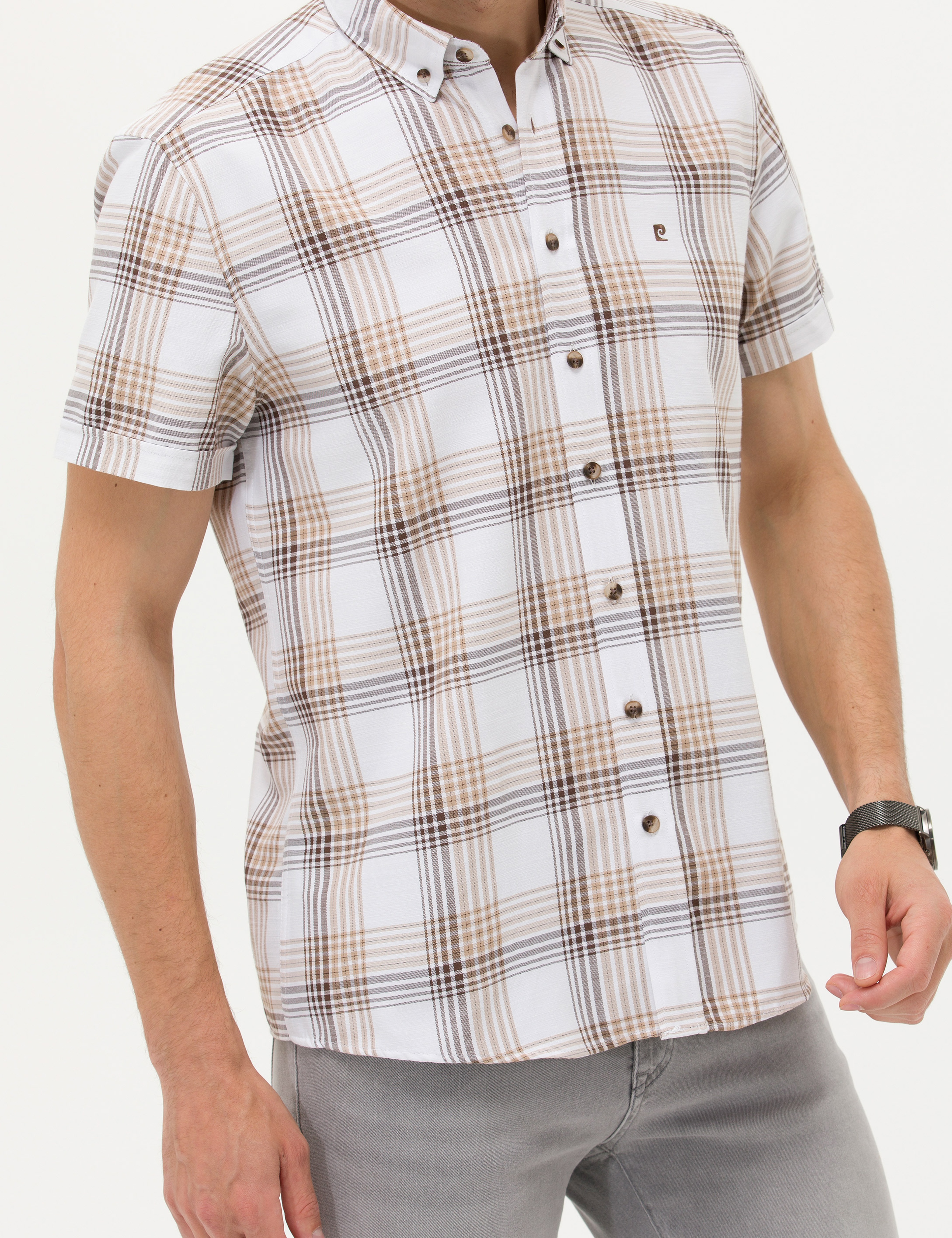 Kahverengi Regular Fit Kısa Kollu Gömlek