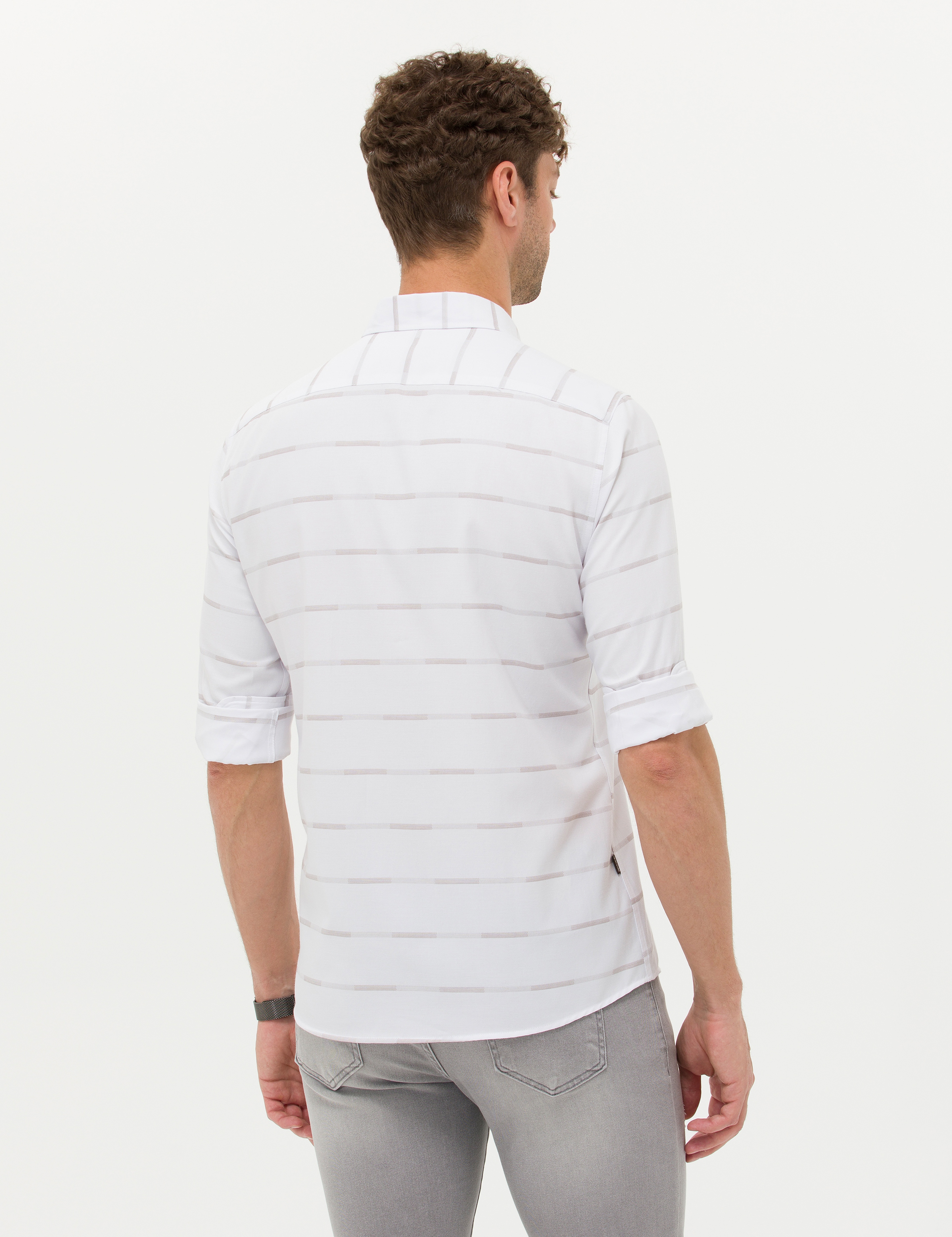 Bej Slim Fit Uzun Kollu Gömlek - Image 5
