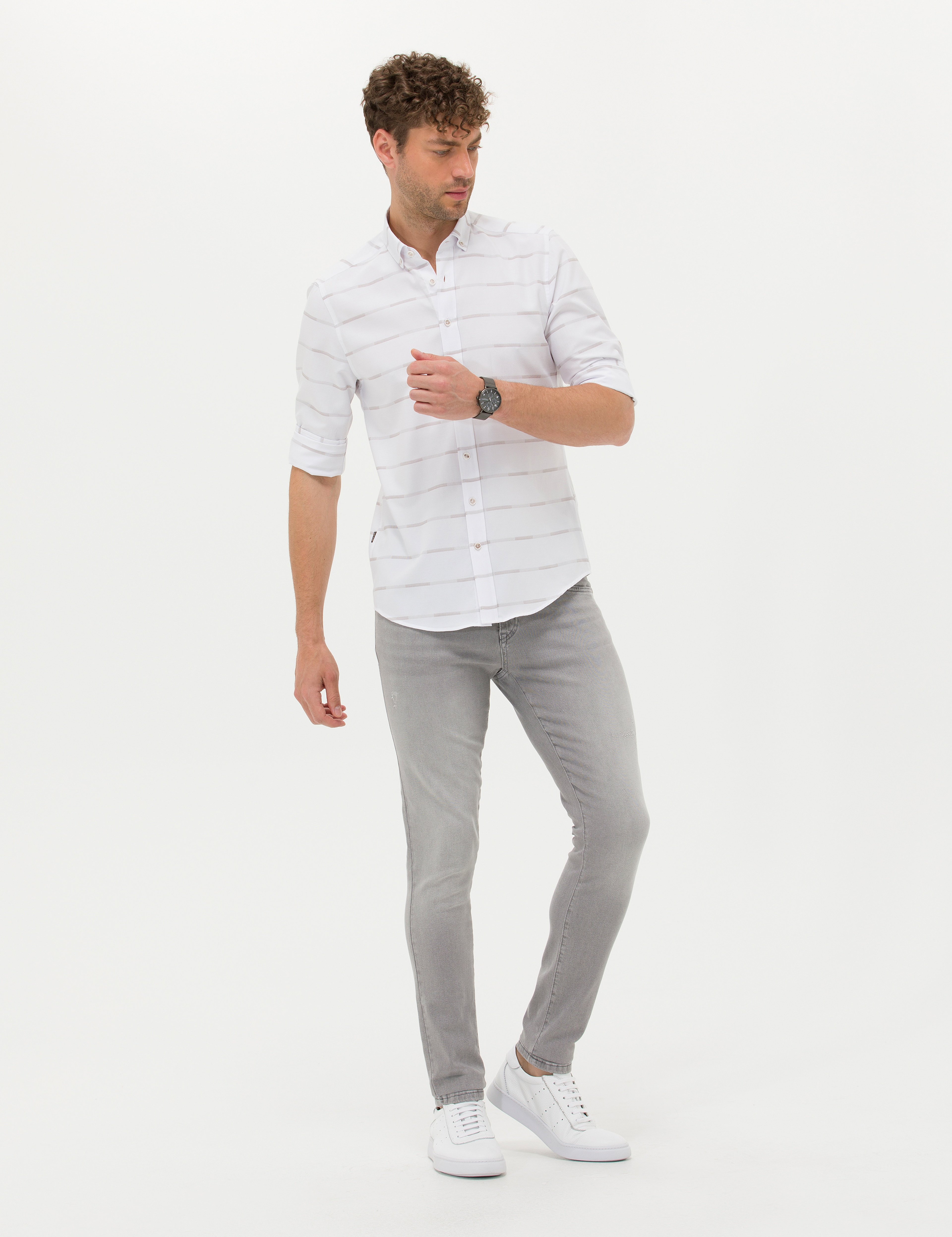 Bej Slim Fit Uzun Kollu Gömlek - Image 4