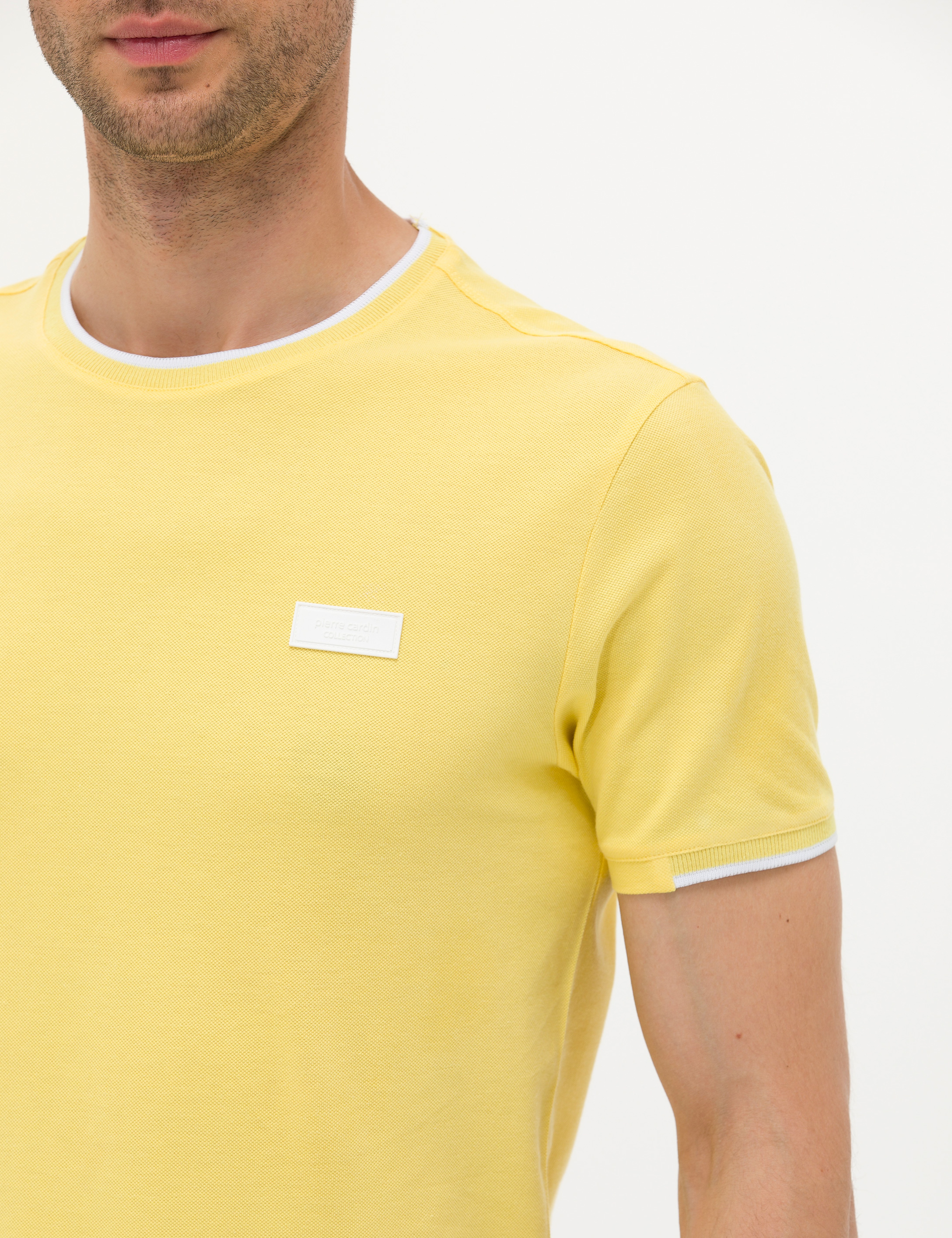 Açık Sarı Slim Fit %100 Pamuk Bisiklet Yaka Tişört