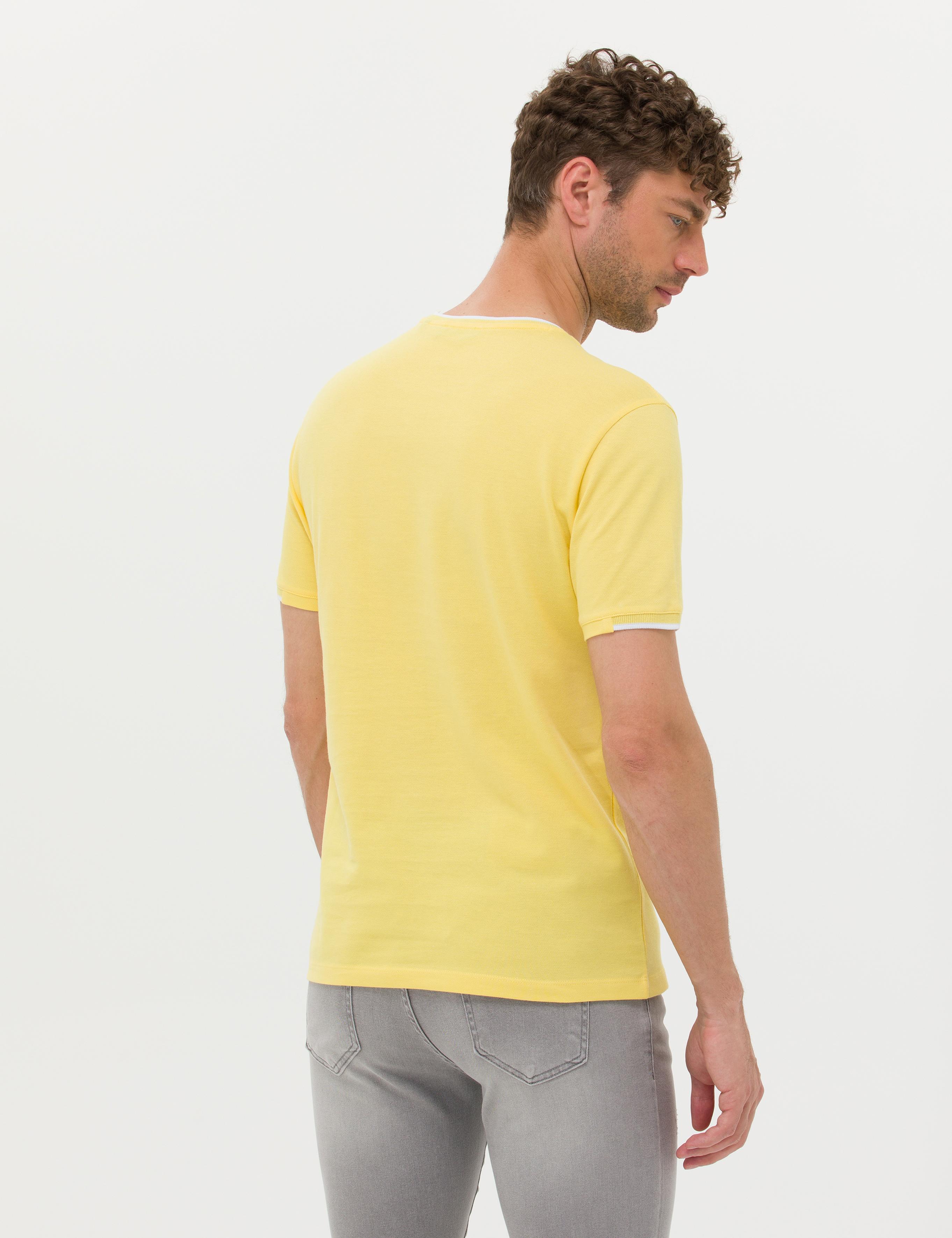 Açık Sarı Slim Fit Bisiklet Yaka Tişört