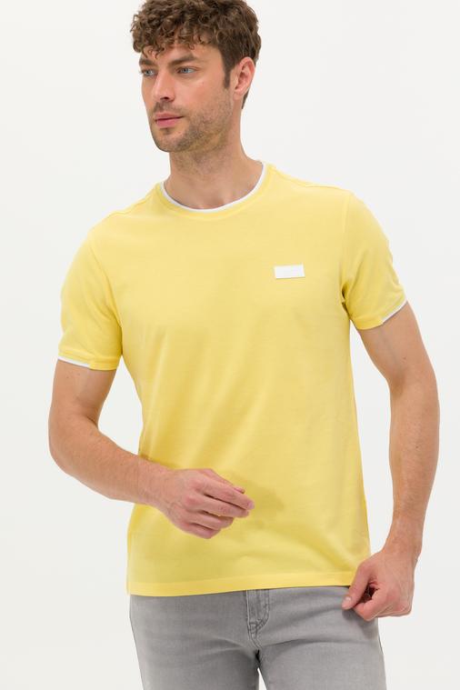 Açık Sarı Slim Fit Bisiklet Yaka Tişört