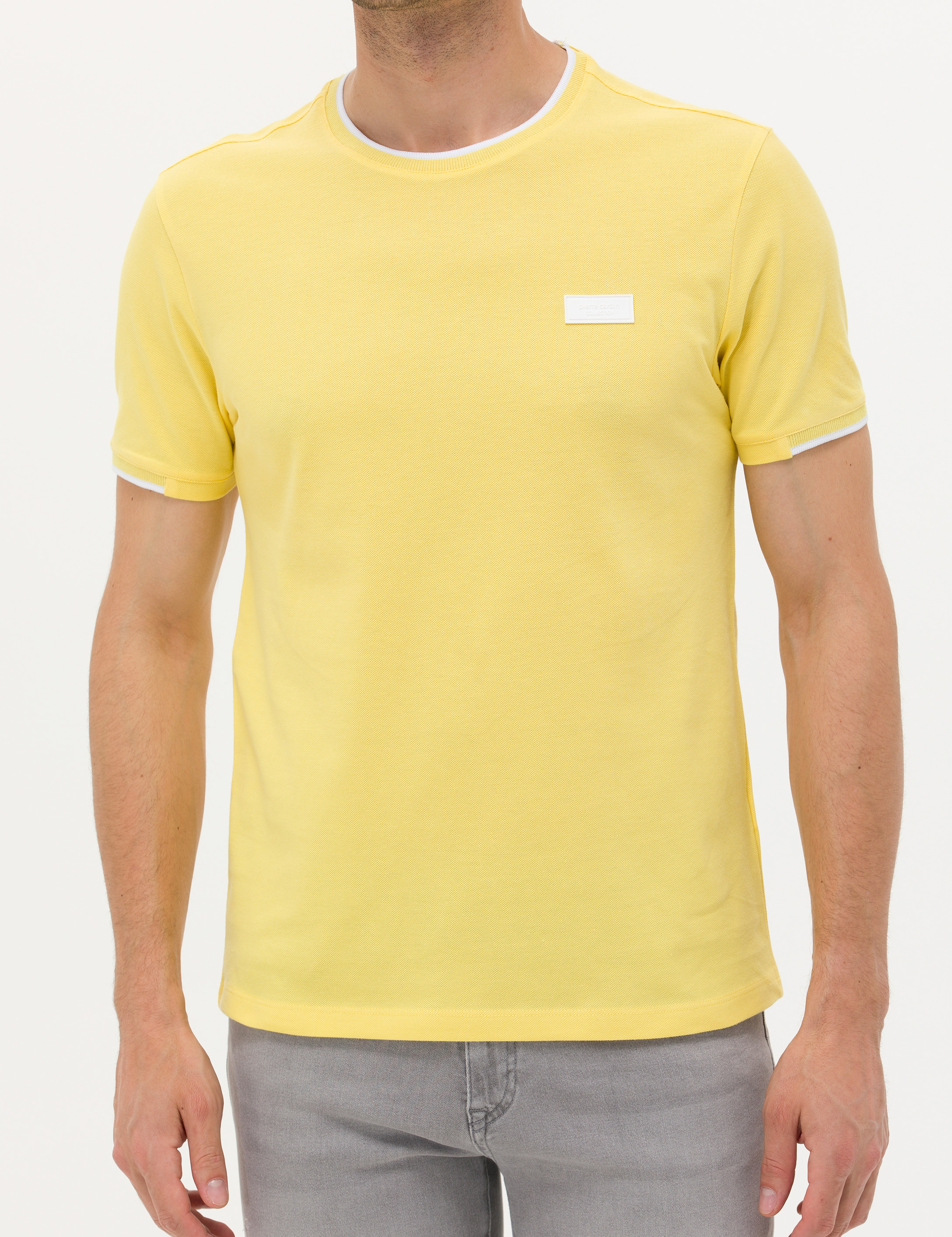 Açık Sarı Slim Fit %100 Pamuk Bisiklet Yaka Tişört - Image 6