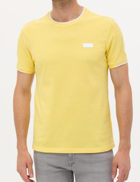Açık Sarı Slim Fit Bisiklet Yaka Tişört - 50262632067