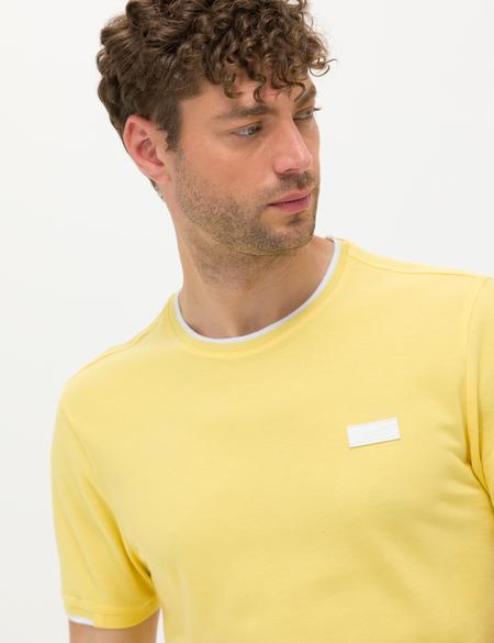 Açık Sarı Slim Fit Bisiklet Yaka Tişört - 50262632067