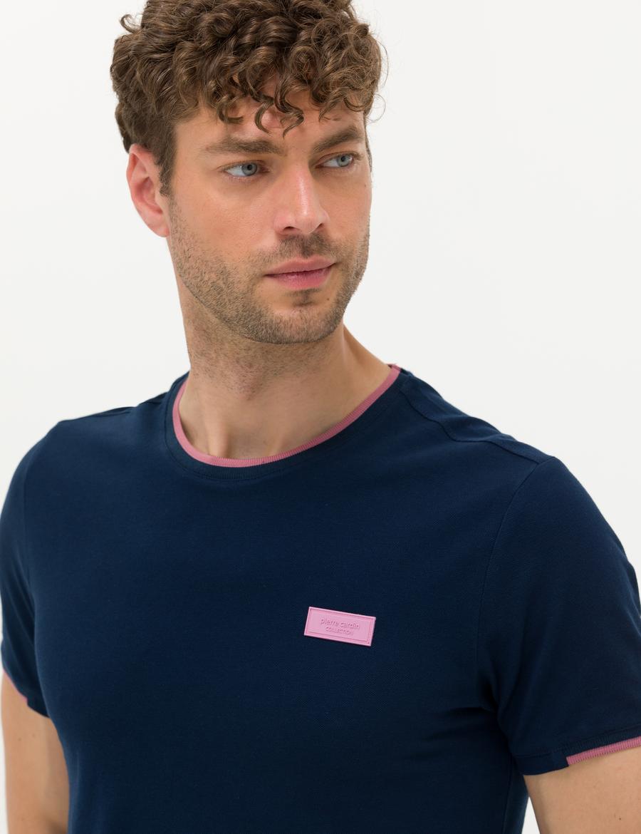 Lacivert Slim Fit Bisiklet Yaka Tişört