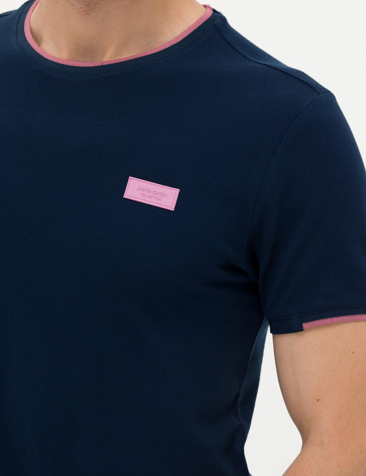 Lacivert Slim Fit Bisiklet Yaka Tişört - 50262632076