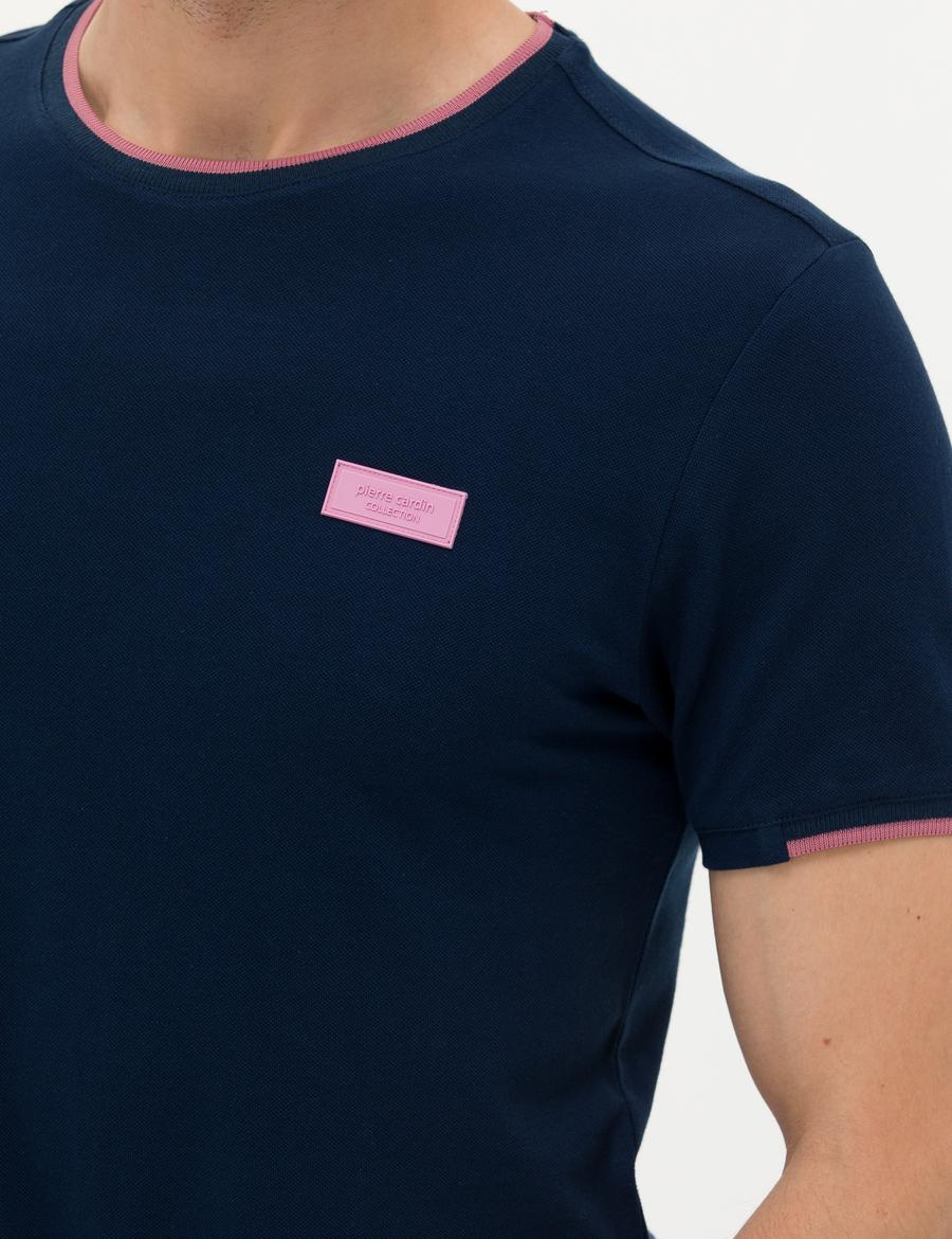 Lacivert Slim Fit Bisiklet Yaka Tişört