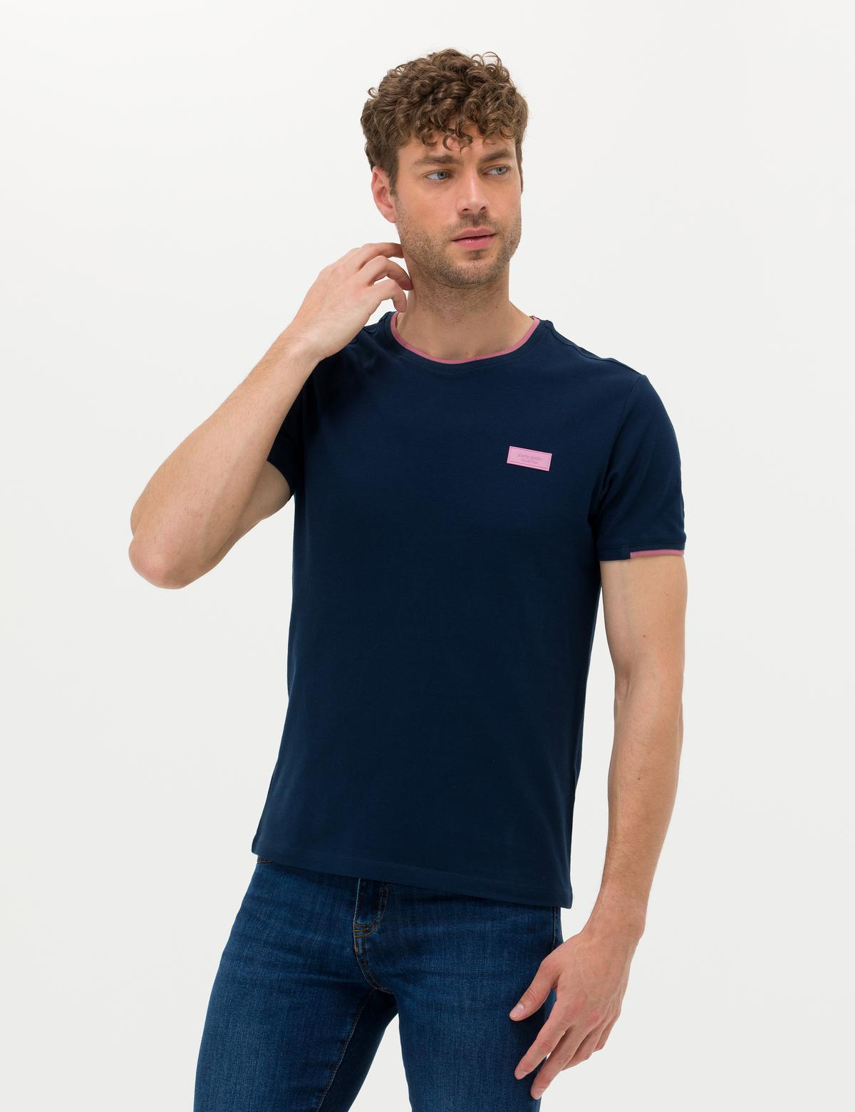 Lacivert Slim Fit Bisiklet Yaka Tişört - 50262632076