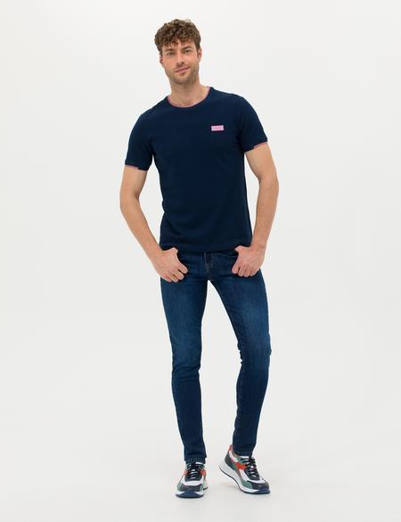 Lacivert Slim Fit Bisiklet Yaka Tişört - 50262632076