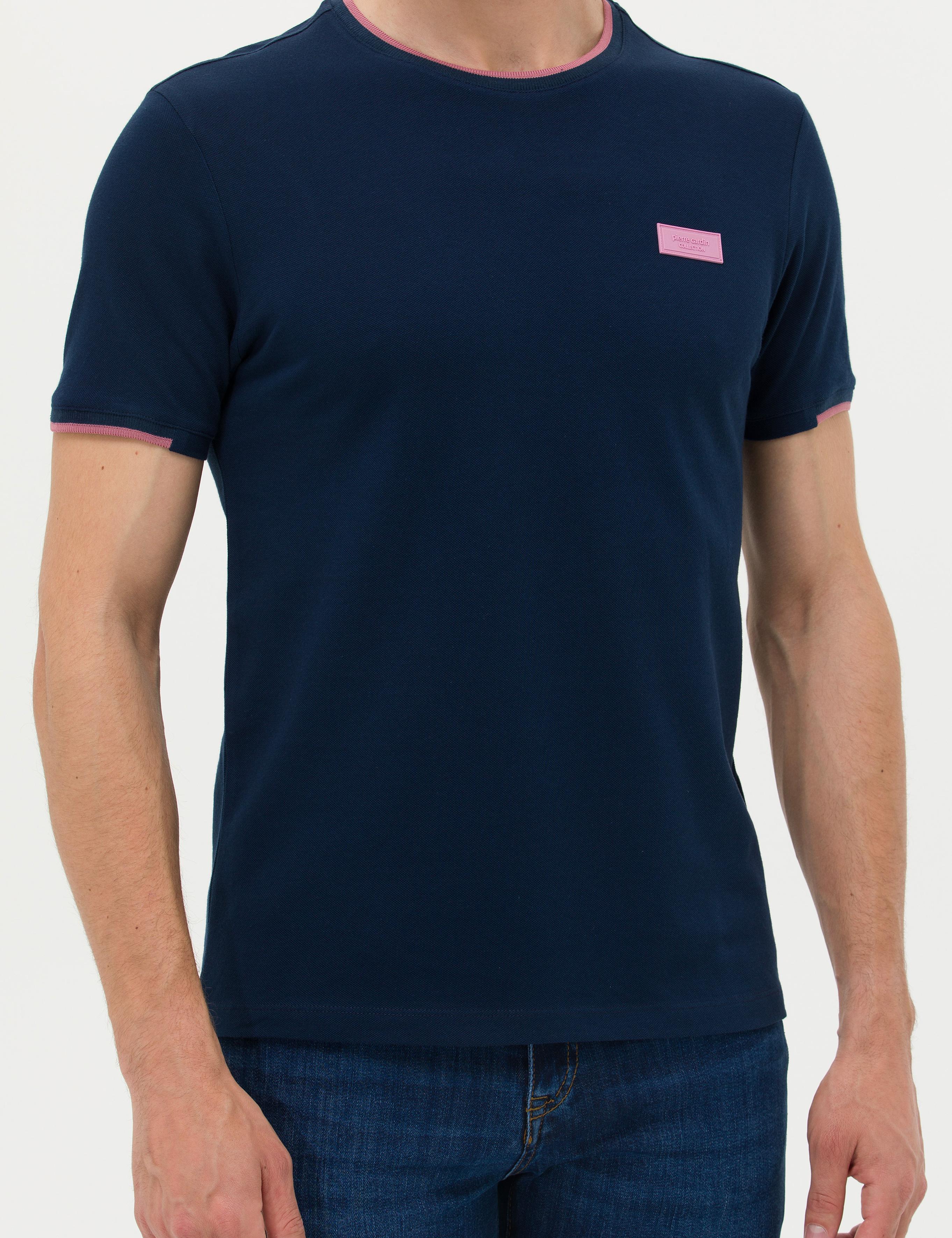 Lacivert Slim Fit Bisiklet Yaka Tişört