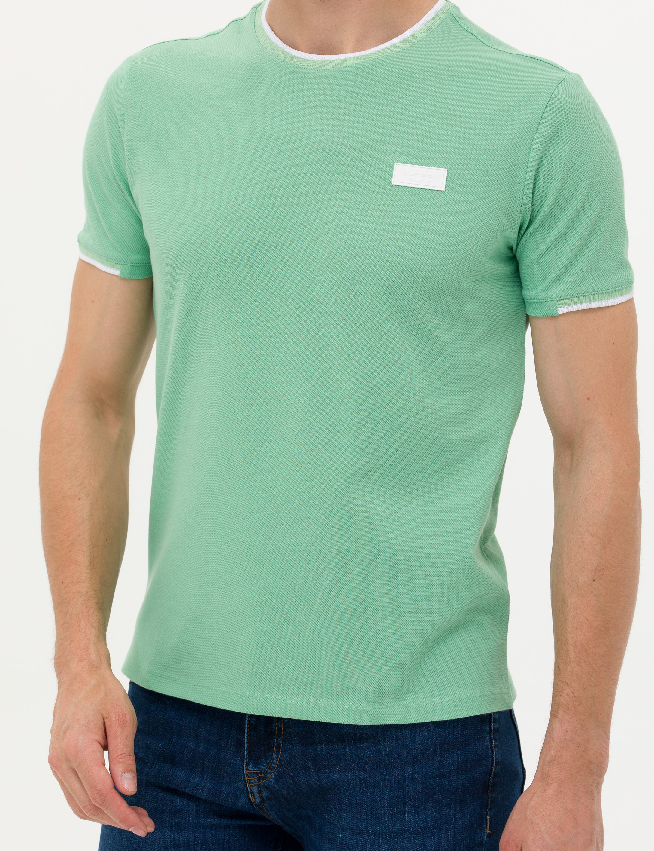 Açık Yeşil Slim Fit Bisiklet Yaka Tişört - Image 6