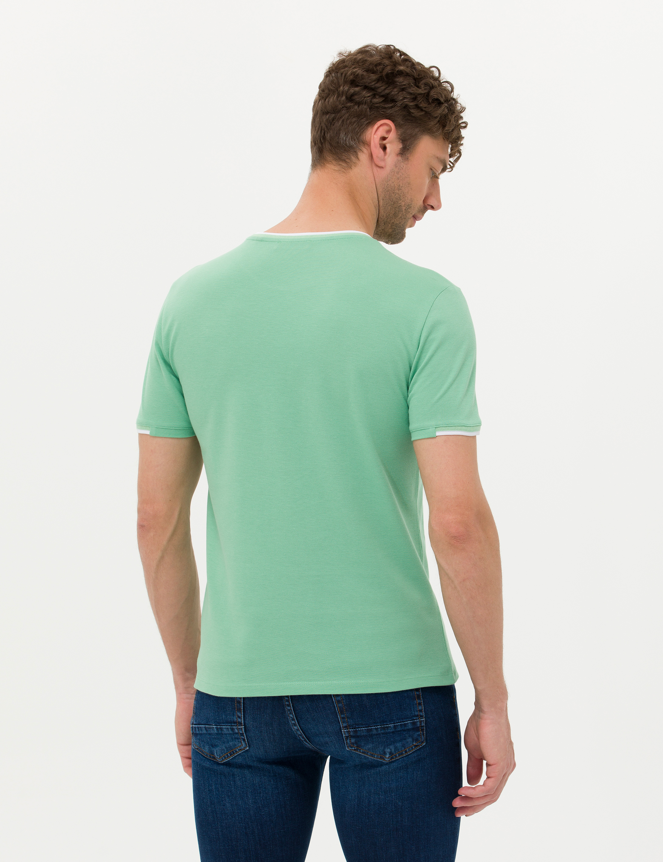 Açık Yeşil Slim Fit Bisiklet Yaka Tişört - Image 5