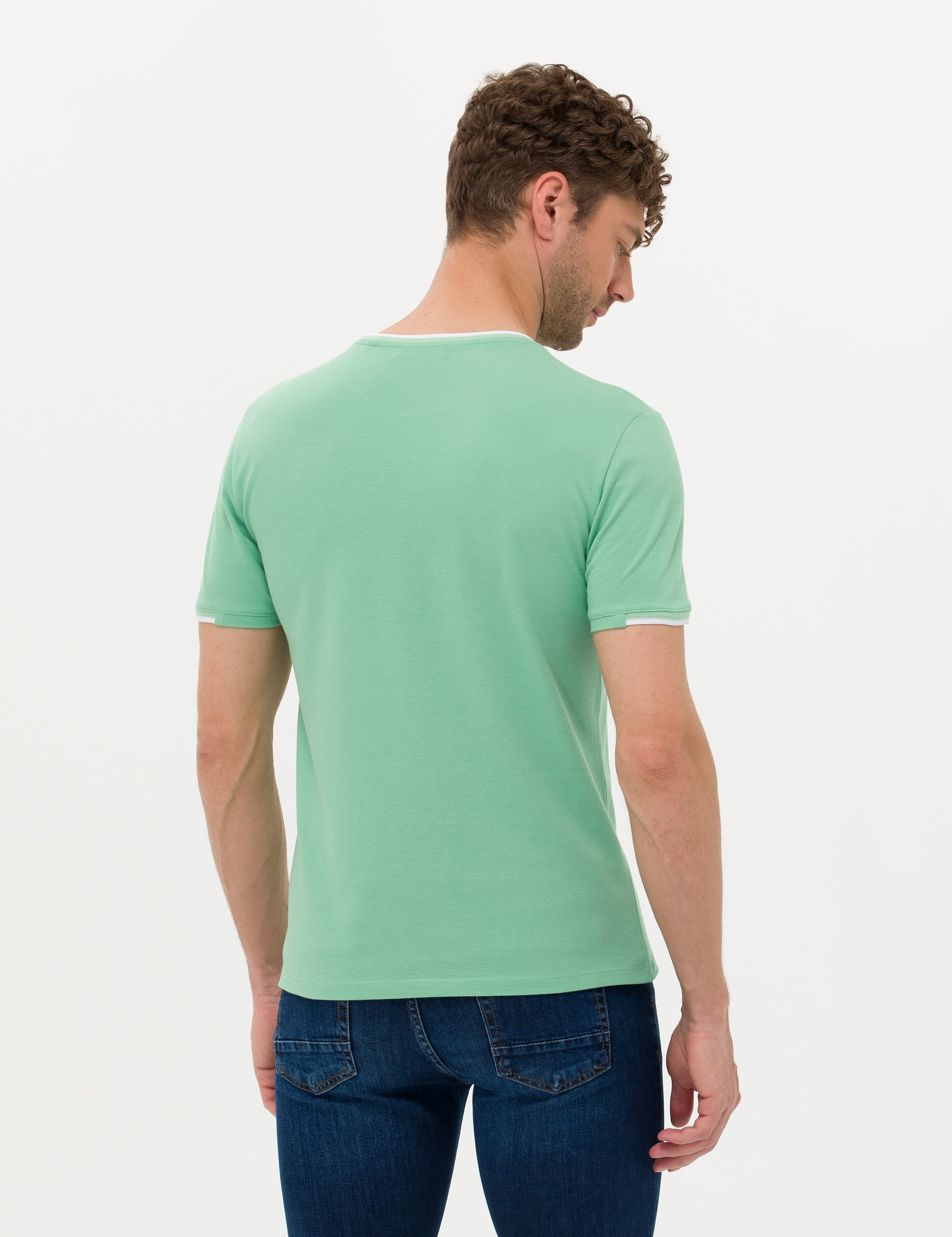 Açık Yeşil Slim Fit Bisiklet Yaka Tişört