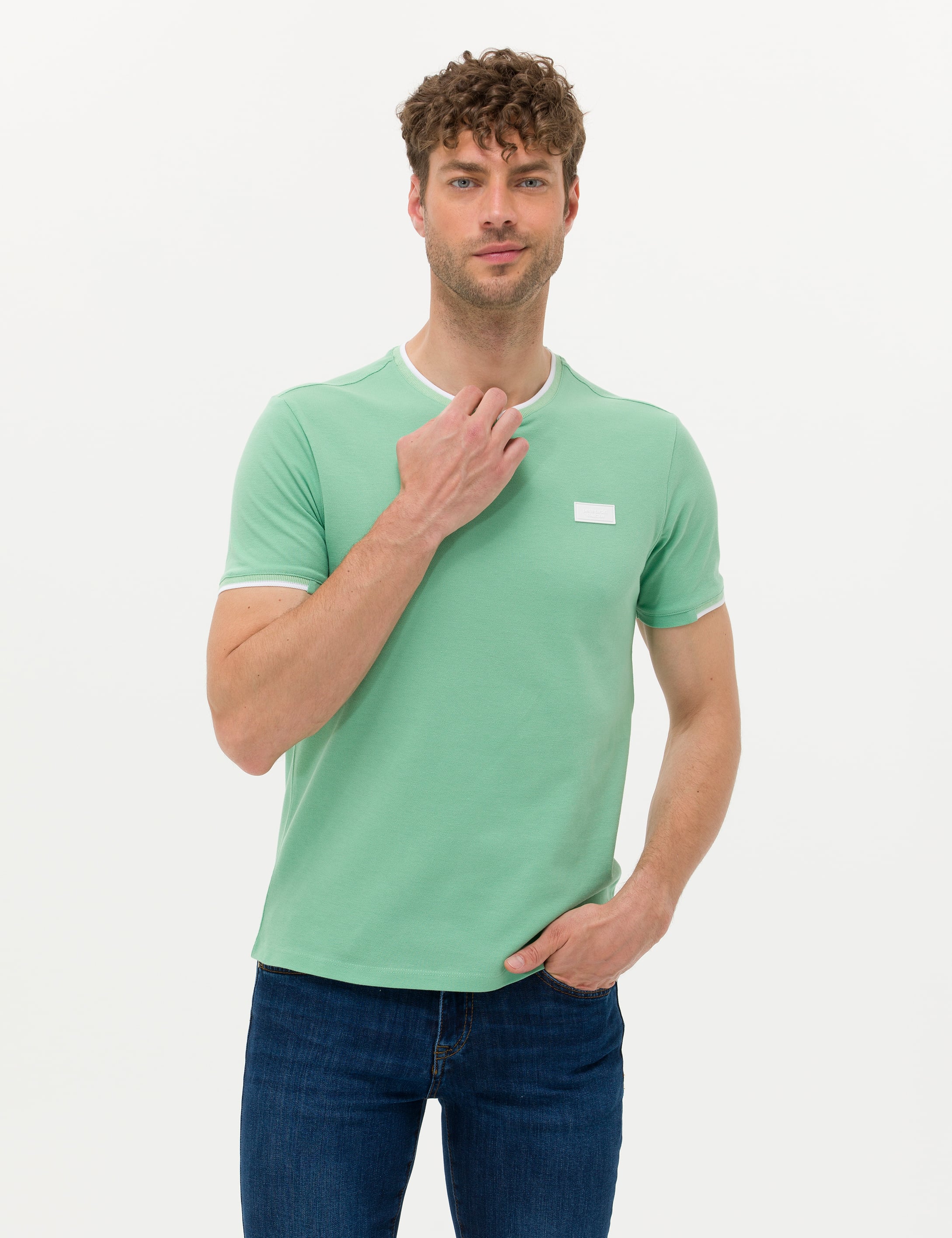 Açık Yeşil Slim Fit Bisiklet Yaka Tişört - Image 3
