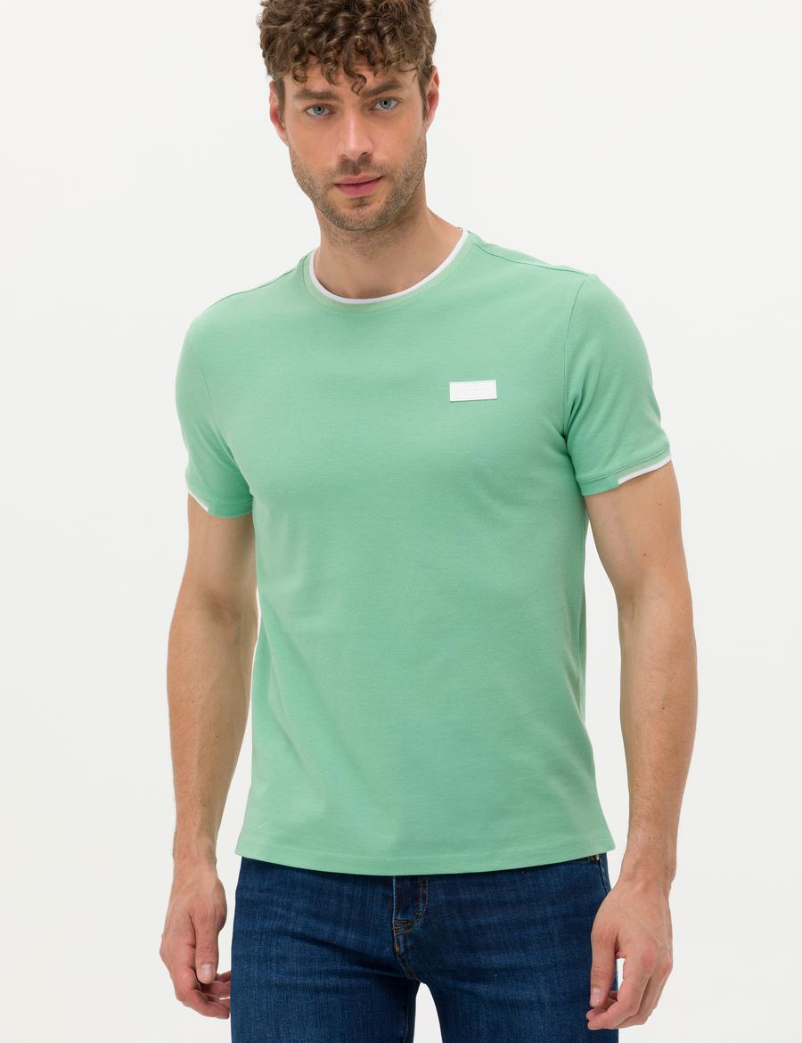 Açık Yeşil Slim Fit Bisiklet Yaka Tişört