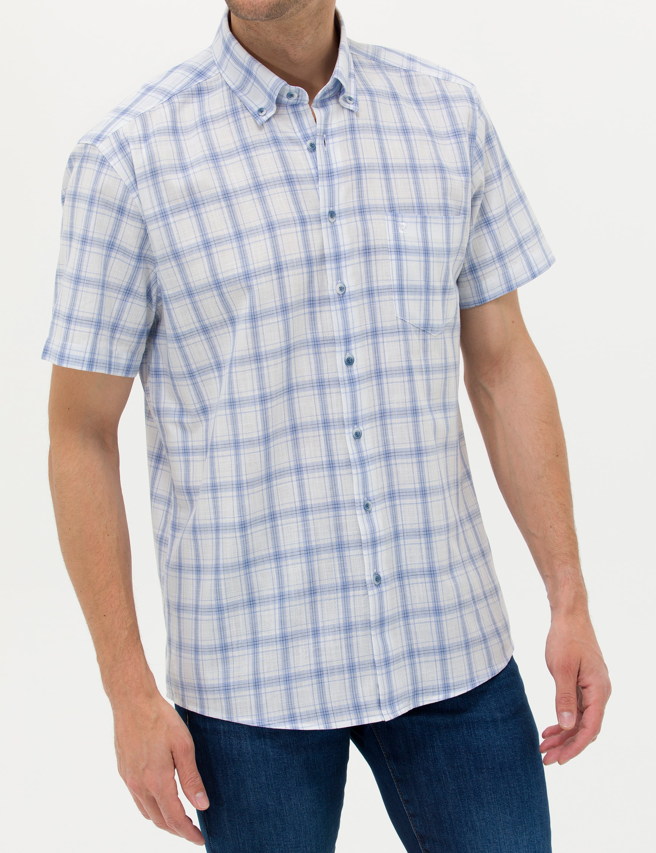 Pierre Cardin Mavi Regular Fit Kısa Kollu Gömlek görsel 6