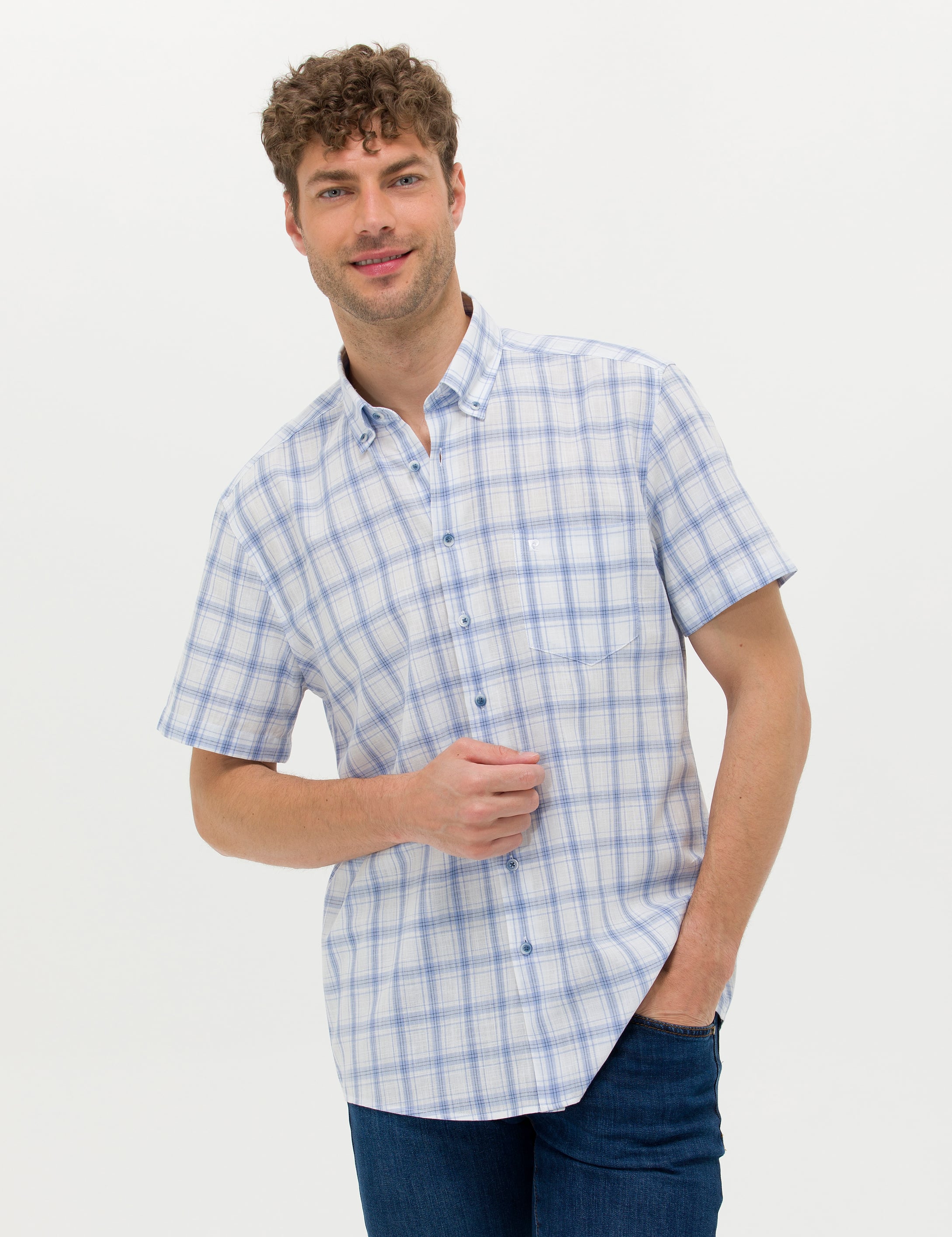 Pierre Cardin Mavi Regular Fit Kısa Kollu Gömlek görsel 3