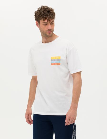 Ekru Comfort Fit Bisiklet Yaka Tişört - 50265500063