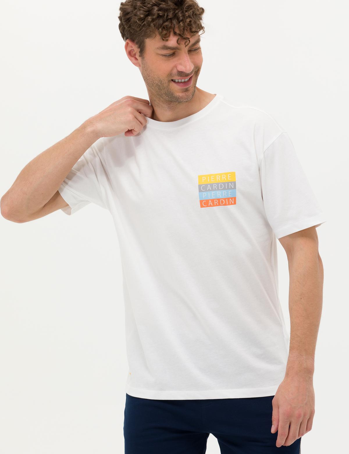 Ekru Comfort Fit Bisiklet Yaka Tişört