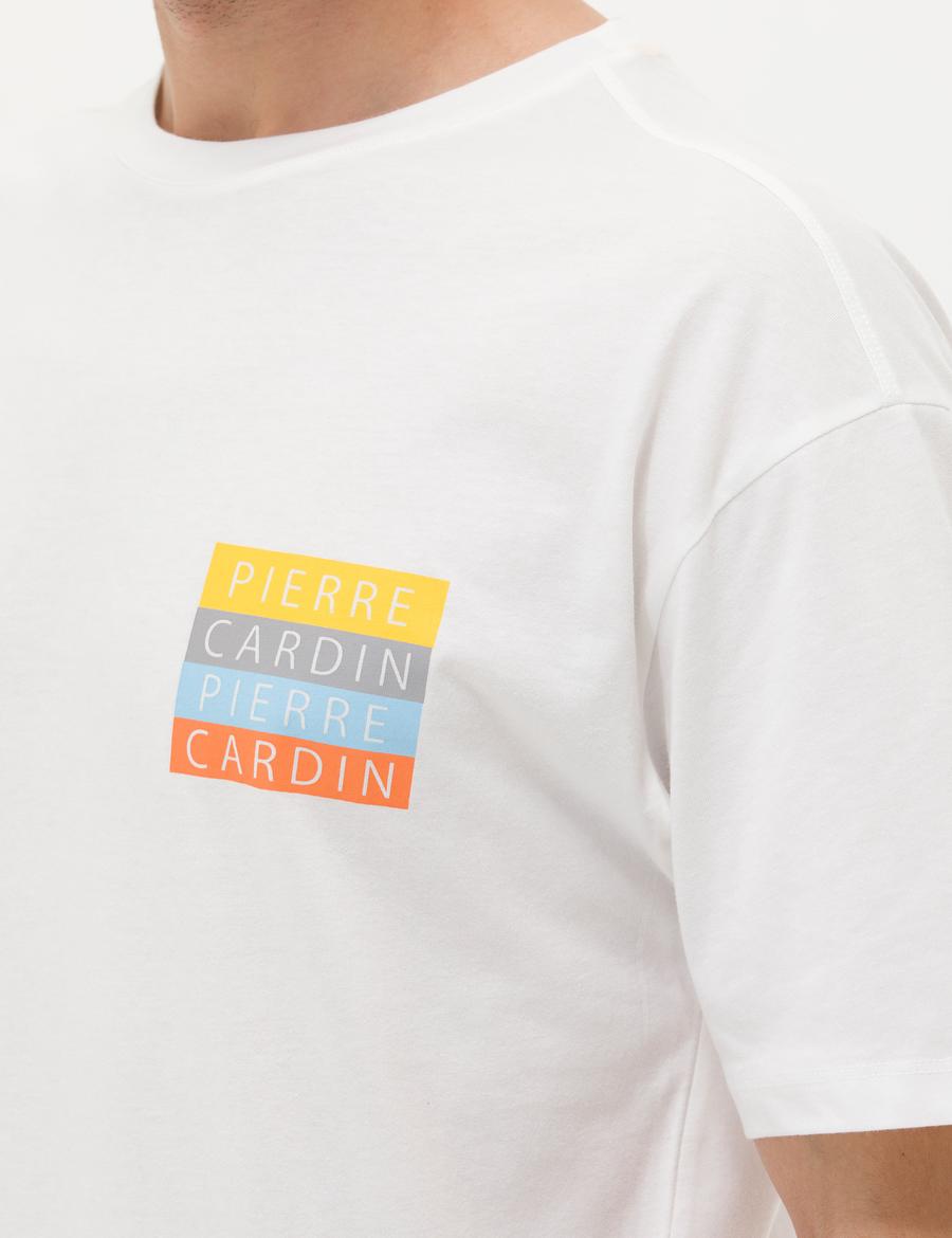 Ekru Comfort Fit Bisiklet Yaka Tişört