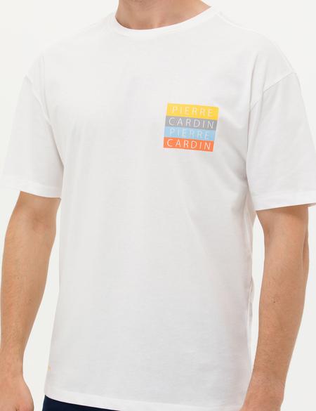 Ekru Comfort Fit Bisiklet Yaka Tişört - 50265500063