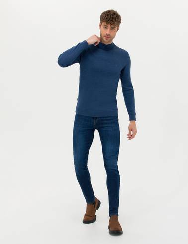 İndigo Melanj Slim Fit Yarım Balıkçı Yaka Basic Triko Kazak