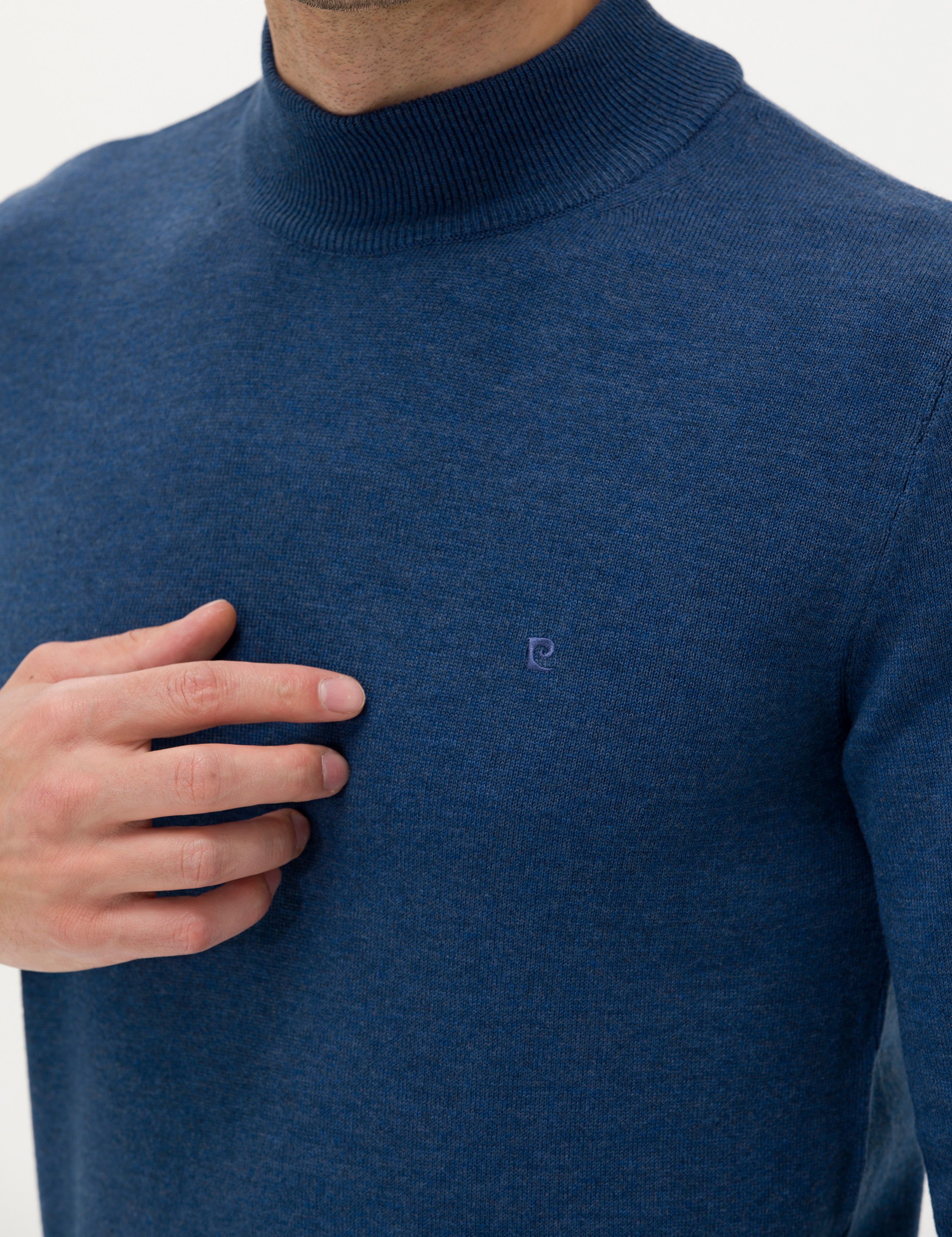 İndigo Melanj Slim Fit Yarım Balıkçı Yaka Basic Triko Kazak - Image 7