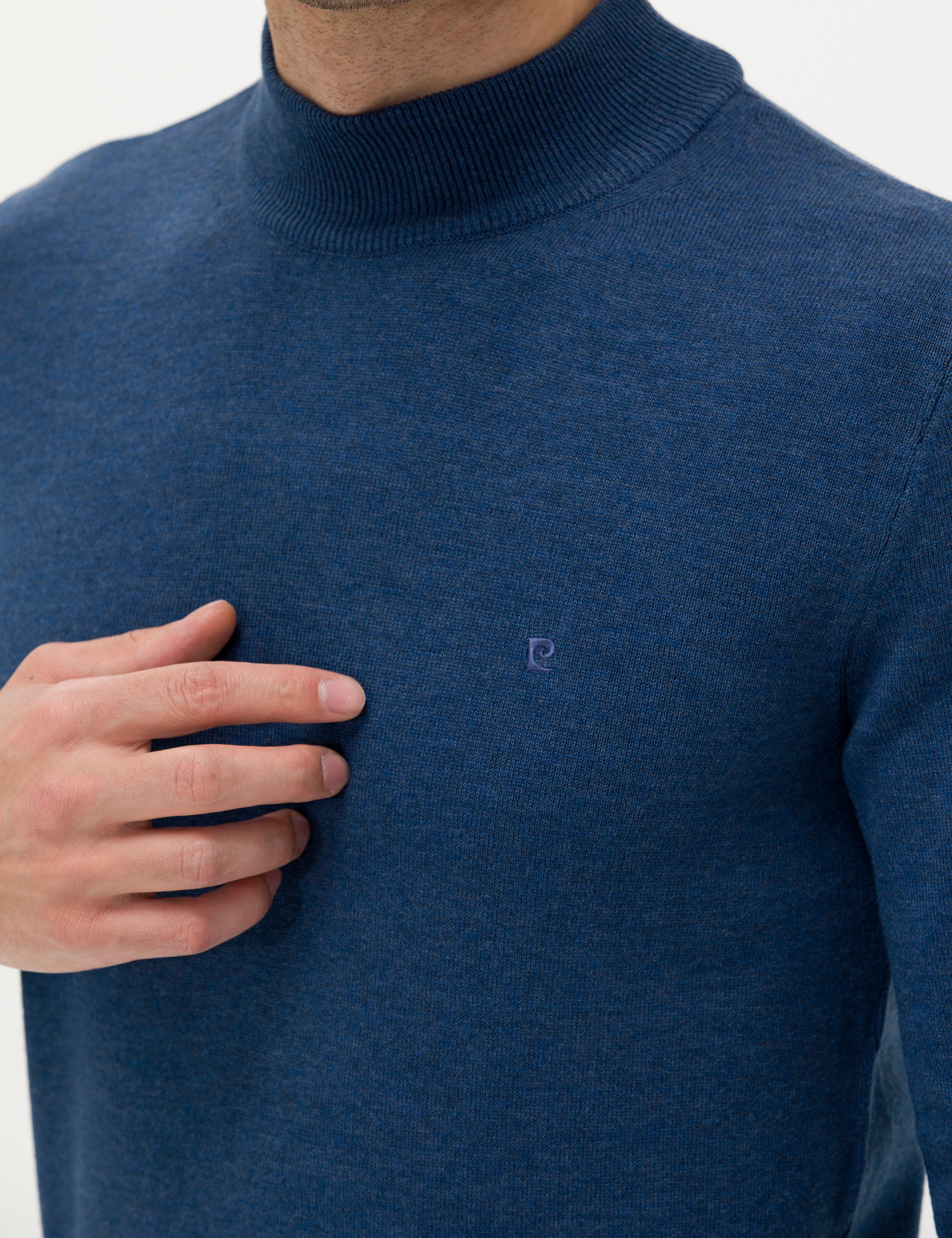 İndigo Melanj Slim Fit Yarım Balıkçı Yaka Basic Triko Kazak