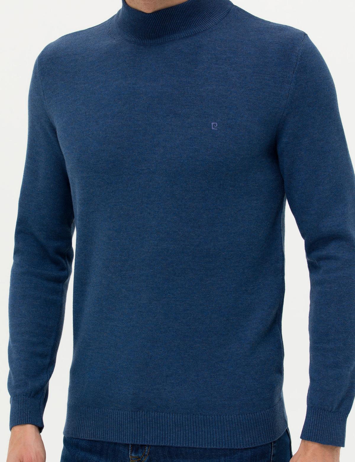 İndigo Melanj Slim Fit Yarım Balıkçı Yaka Basic Triko Kazak - 50276161163