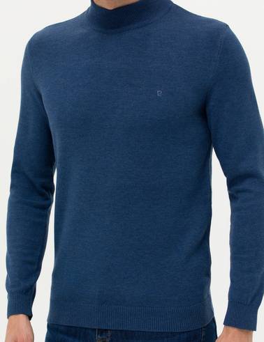 İndigo Melanj Slim Fit Yarım Balıkçı Yaka Basic Triko Kazak