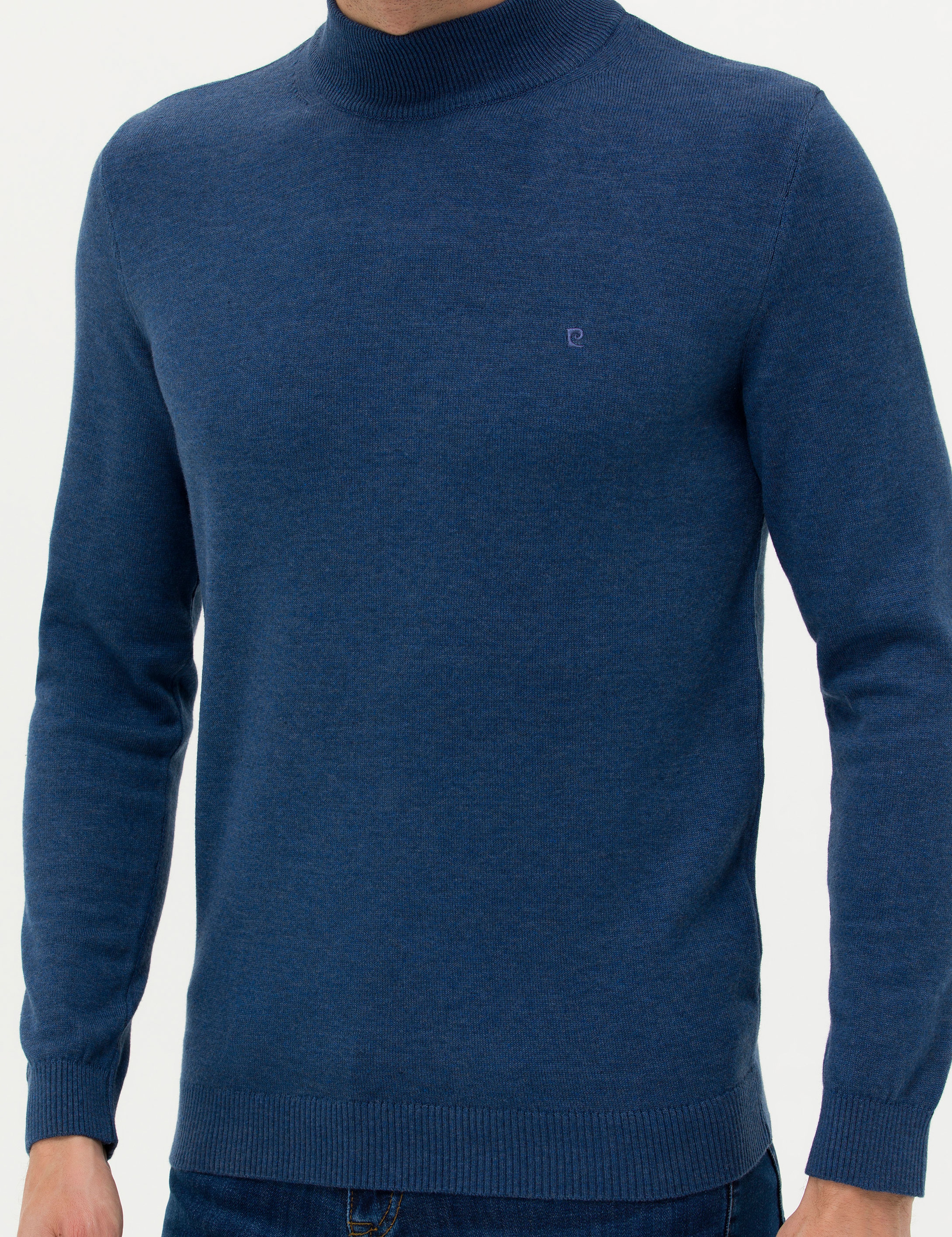 İndigo Melanj Slim Fit Yarım Balıkçı Yaka Basic Triko Kazak - Image 6