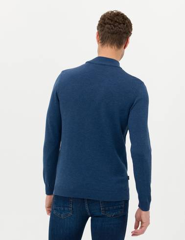 İndigo Melanj Slim Fit Yarım Balıkçı Yaka Basic Triko Kazak