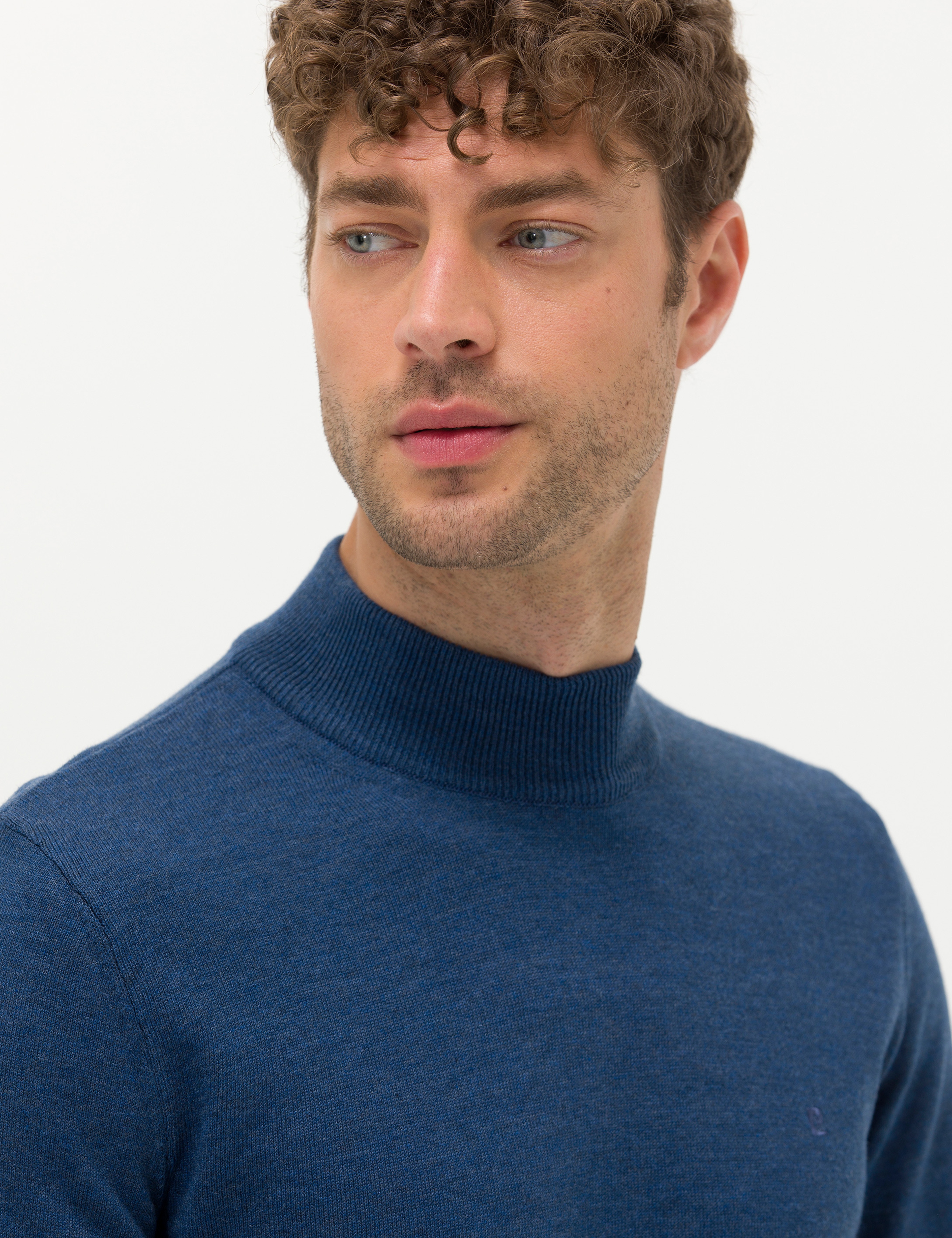 İndigo Melanj Slim Fit Yarım Balıkçı Yaka Basic Triko Kazak - Image 3